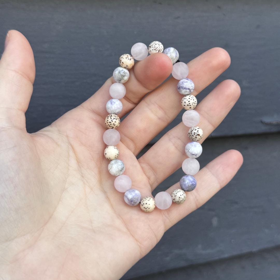Rose Quartz, Purple Tiffany Jasper & Lilac Stone Beaded Gemstone Bracelet