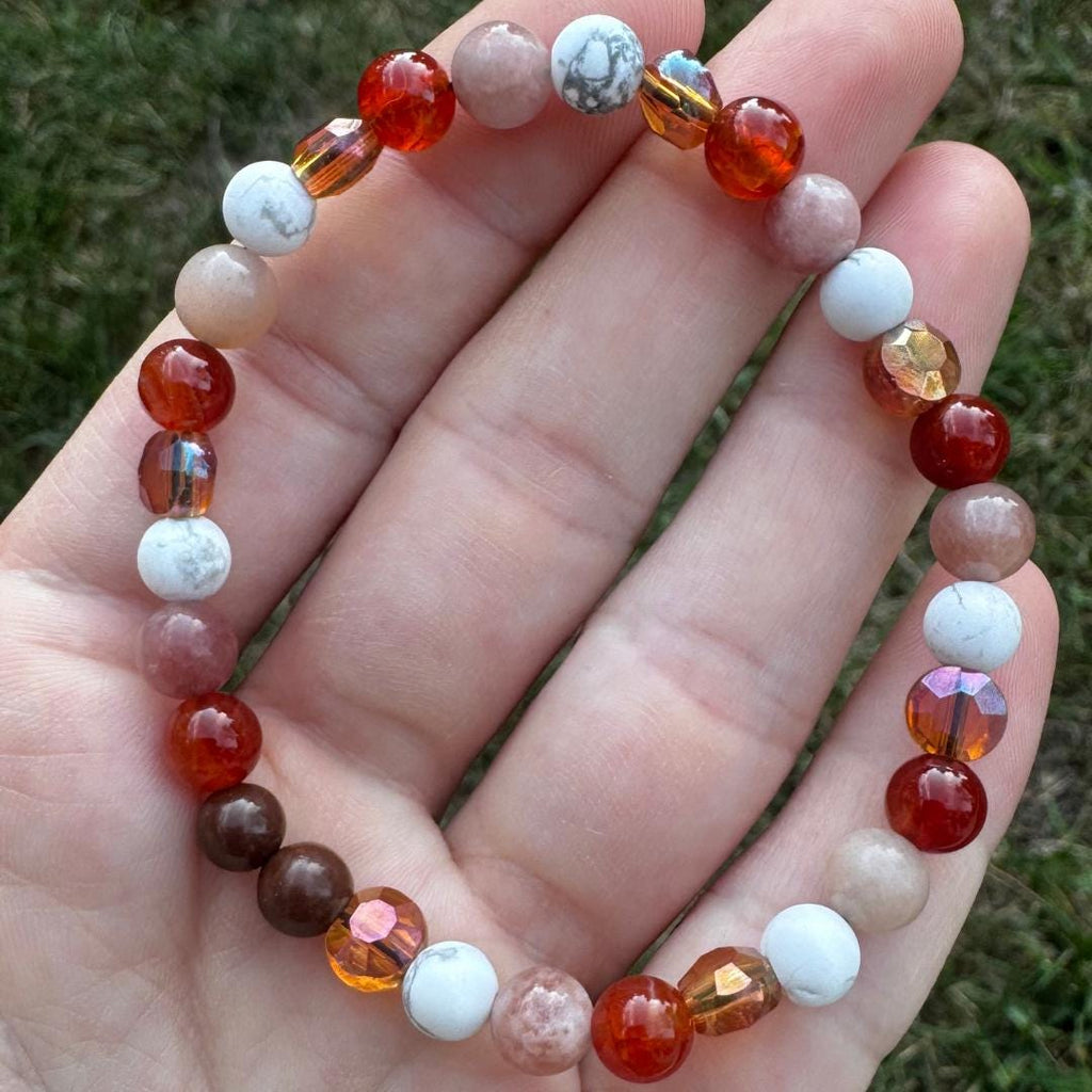 Howlite & Sunstone Beaded Gemstone Bracelet