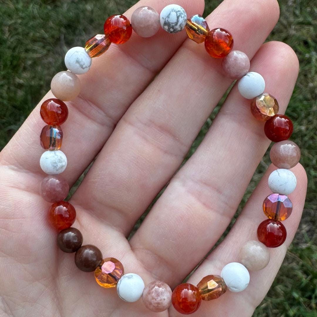 Howlite & Sunstone Beaded Gemstone Bracelet