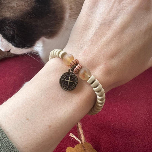 Citrine Gemstone Beaded Bracelet with Compass Charm