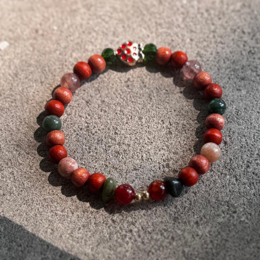 Strawberry Quartz Beaded Gemstone Bracelet w/ Strawberry Charm