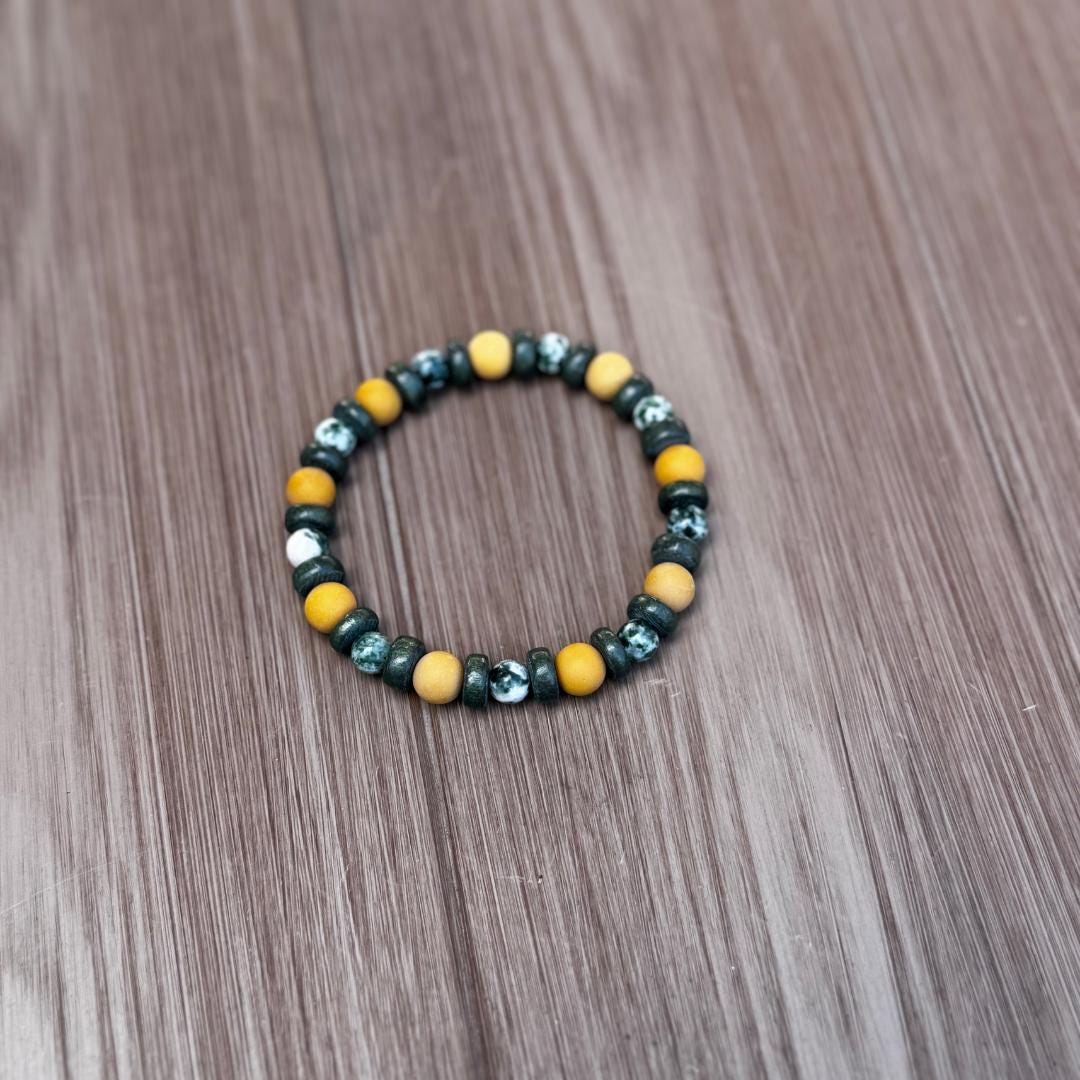 Green Tree Agate & Australian Yellow Mookaite Gemstone Beaded Bracelet