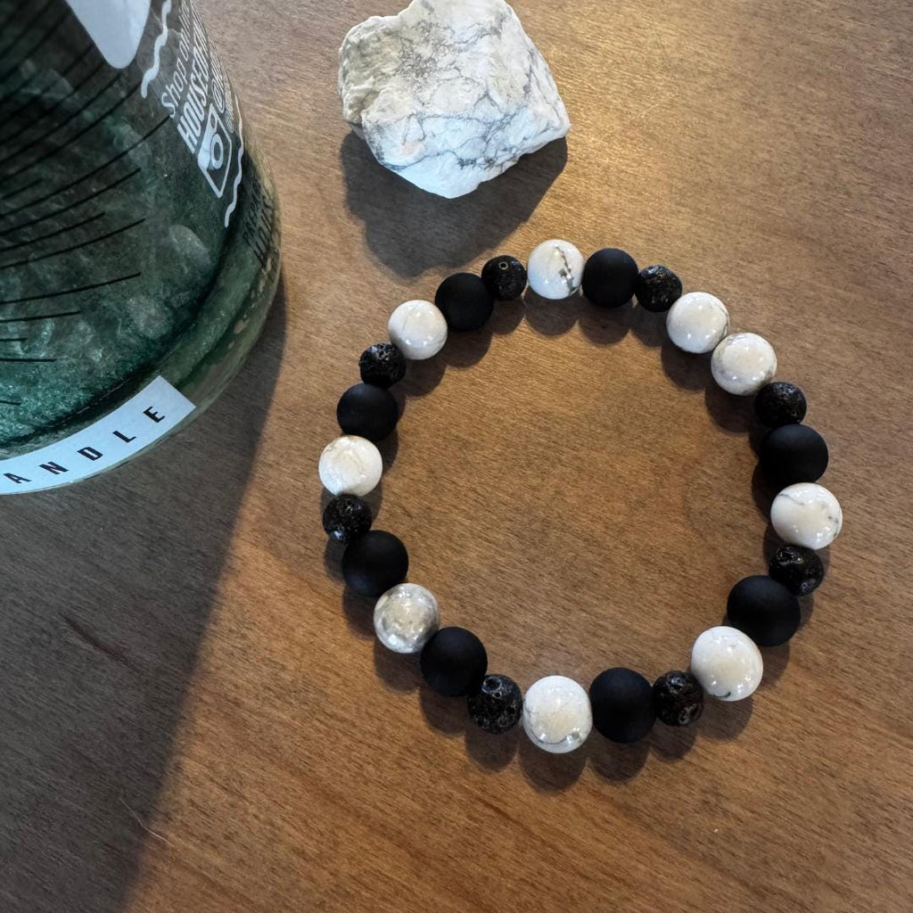 Howlite & Lava Stone Beaded Gemstone Bracelet