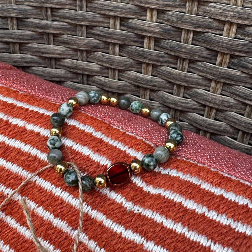 Seaweed Quartz & Green Tree Agate Beaded Gemstone Bracelet