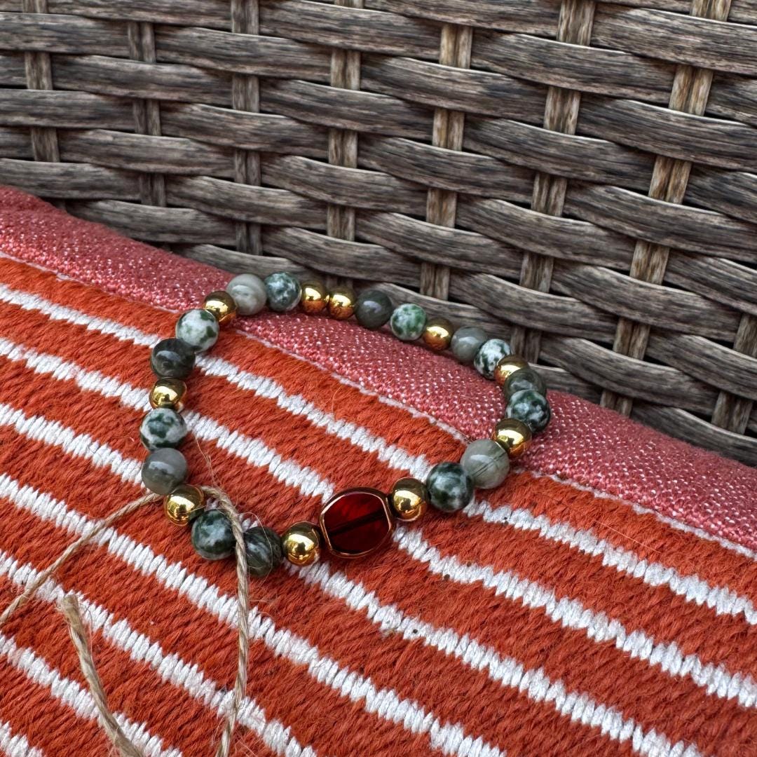 Seaweed Quartz & Green Tree Agate Beaded Gemstone Bracelet