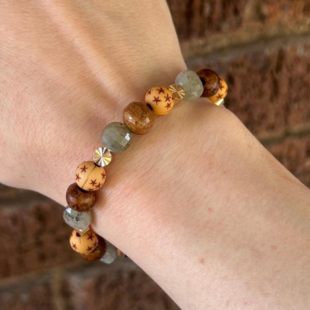 Labradorite + Bone Beaded Gemstone Bracelet