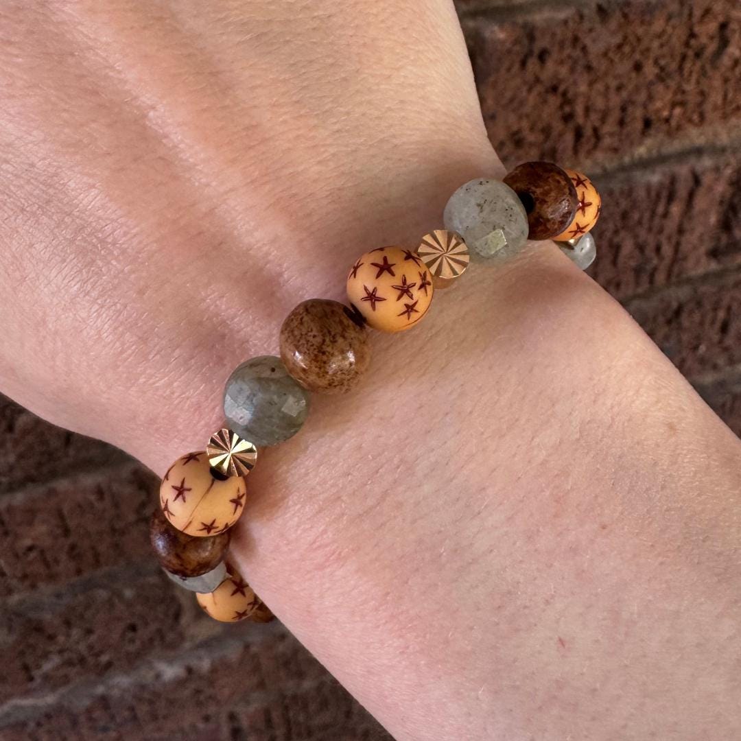 Labradorite + Bone Beaded Gemstone Bracelet