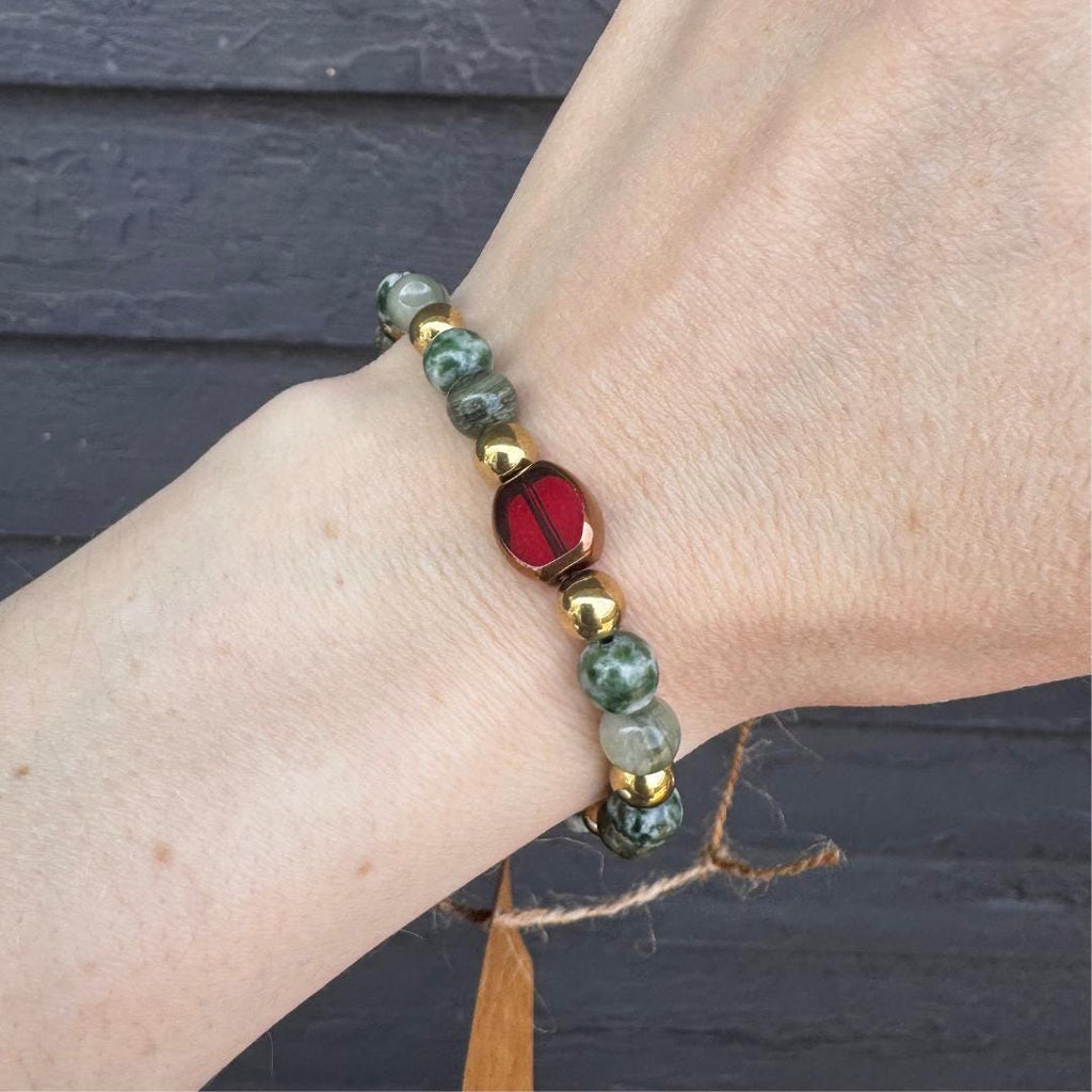 Seaweed Quartz & Green Tree Agate Beaded Gemstone Bracelet