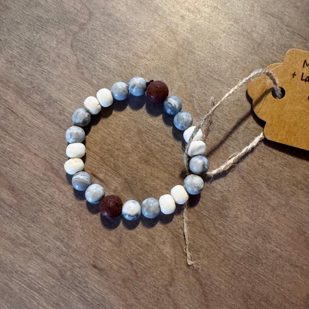 Map Stone & Lava Rock Beaded Gemstone Bracelet
