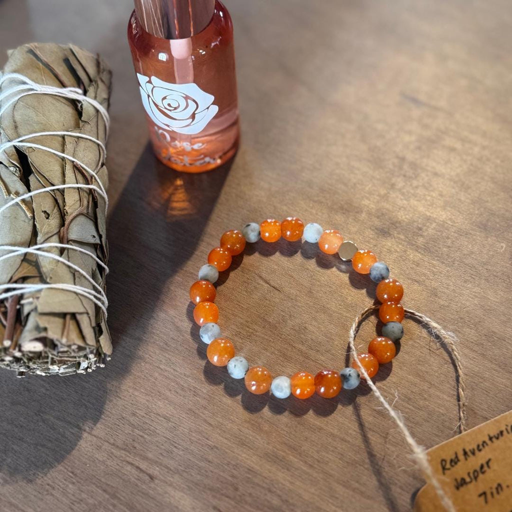 Red Aventurine & Kiwi Jasper Beaded Gemstone Bracelet