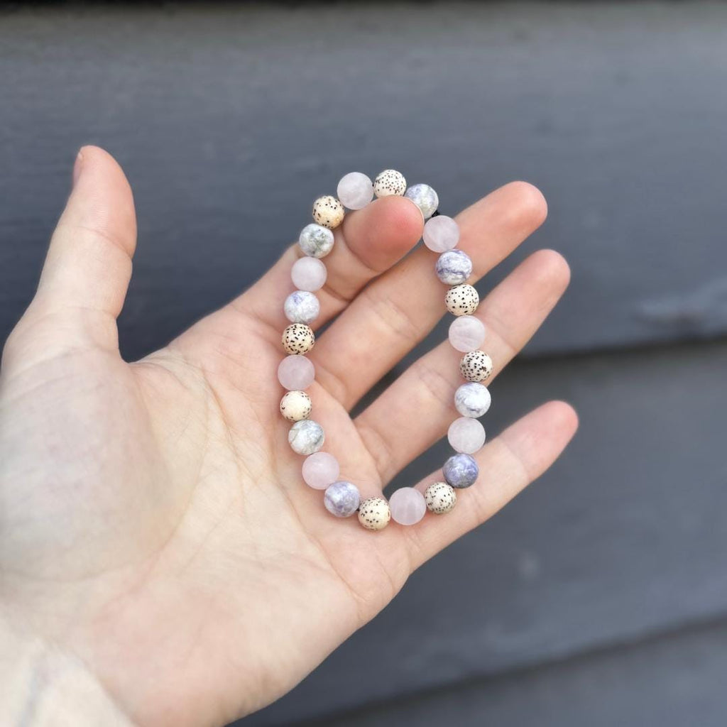 Rose Quartz, Purple Tiffany Jasper & Lilac Stone Beaded Gemstone Bracelet