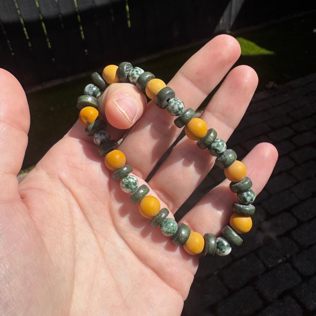 Green Tree Agate & Australian Yellow Mookaite Gemstone Beaded Bracelet