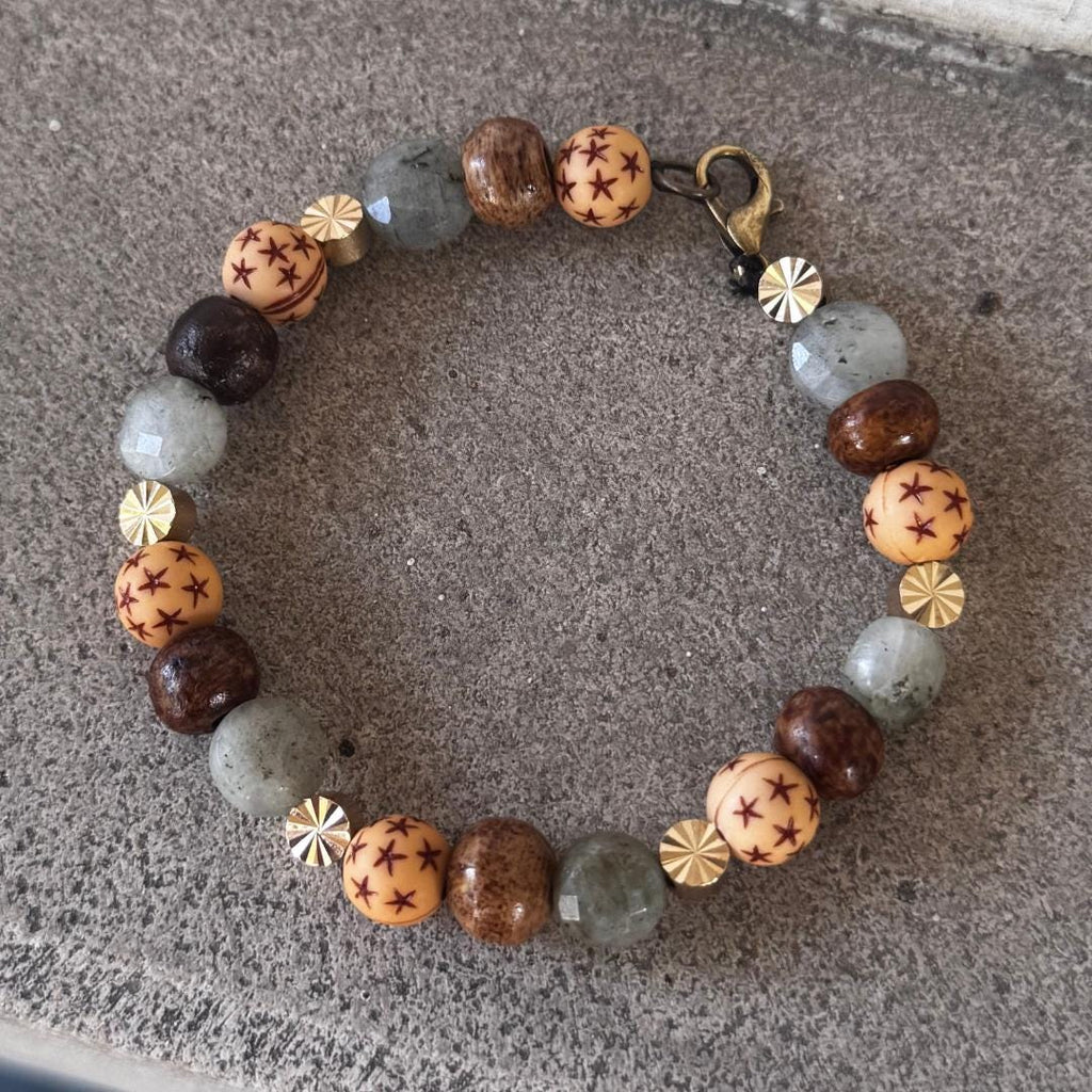 Labradorite + Bone Beaded Gemstone Bracelet
