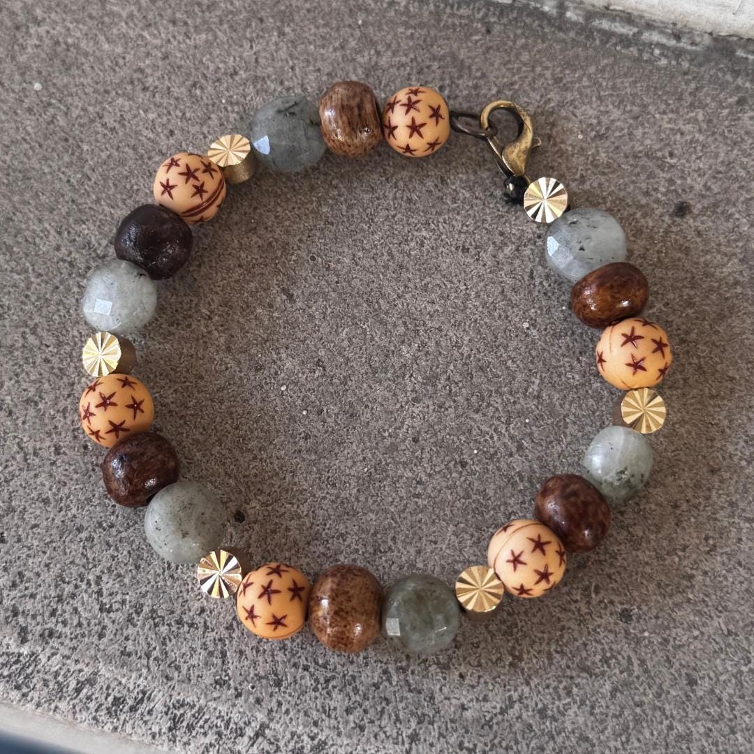 Labradorite + Bone Beaded Gemstone Bracelet