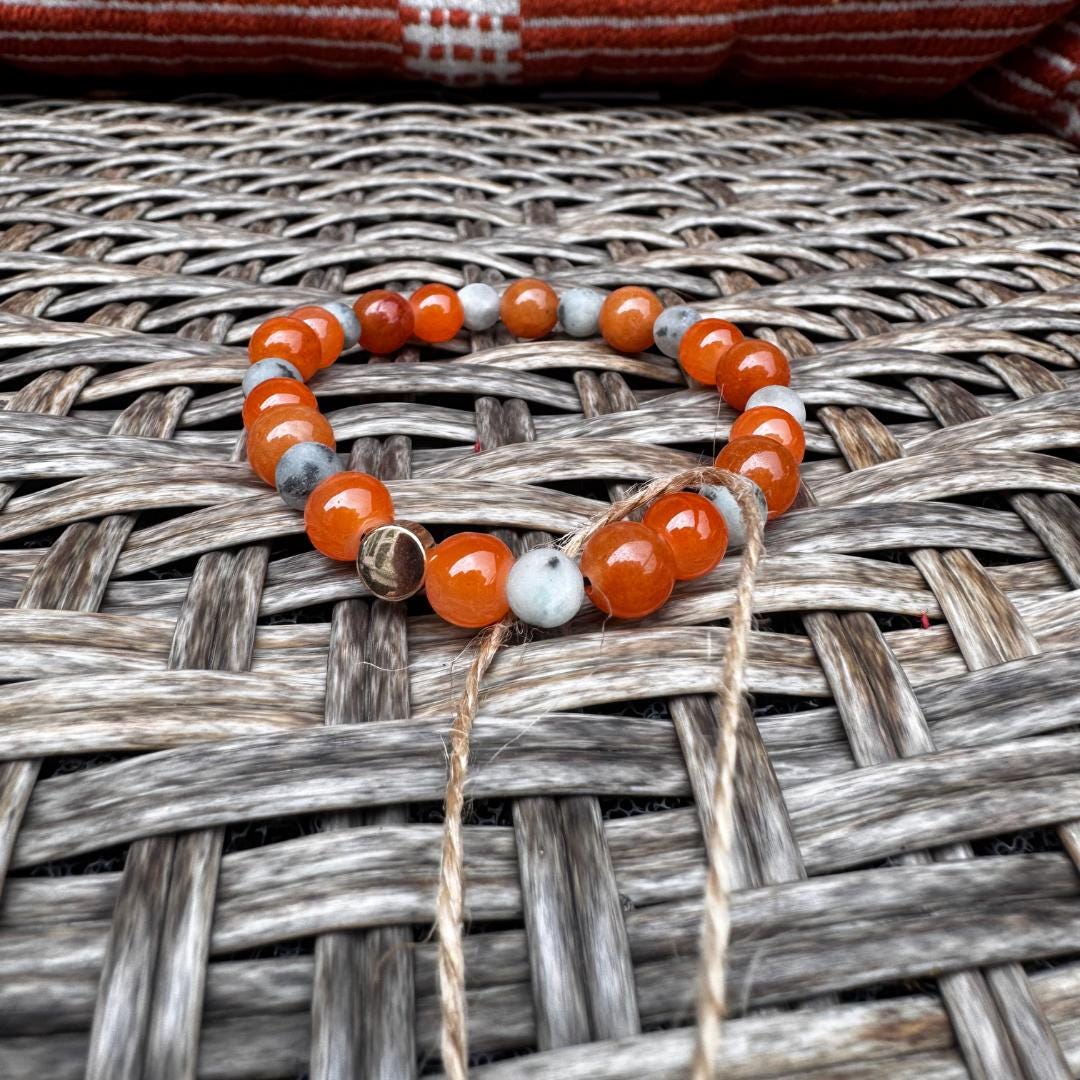 Red Aventurine & Kiwi Jasper Beaded Gemstone Bracelet