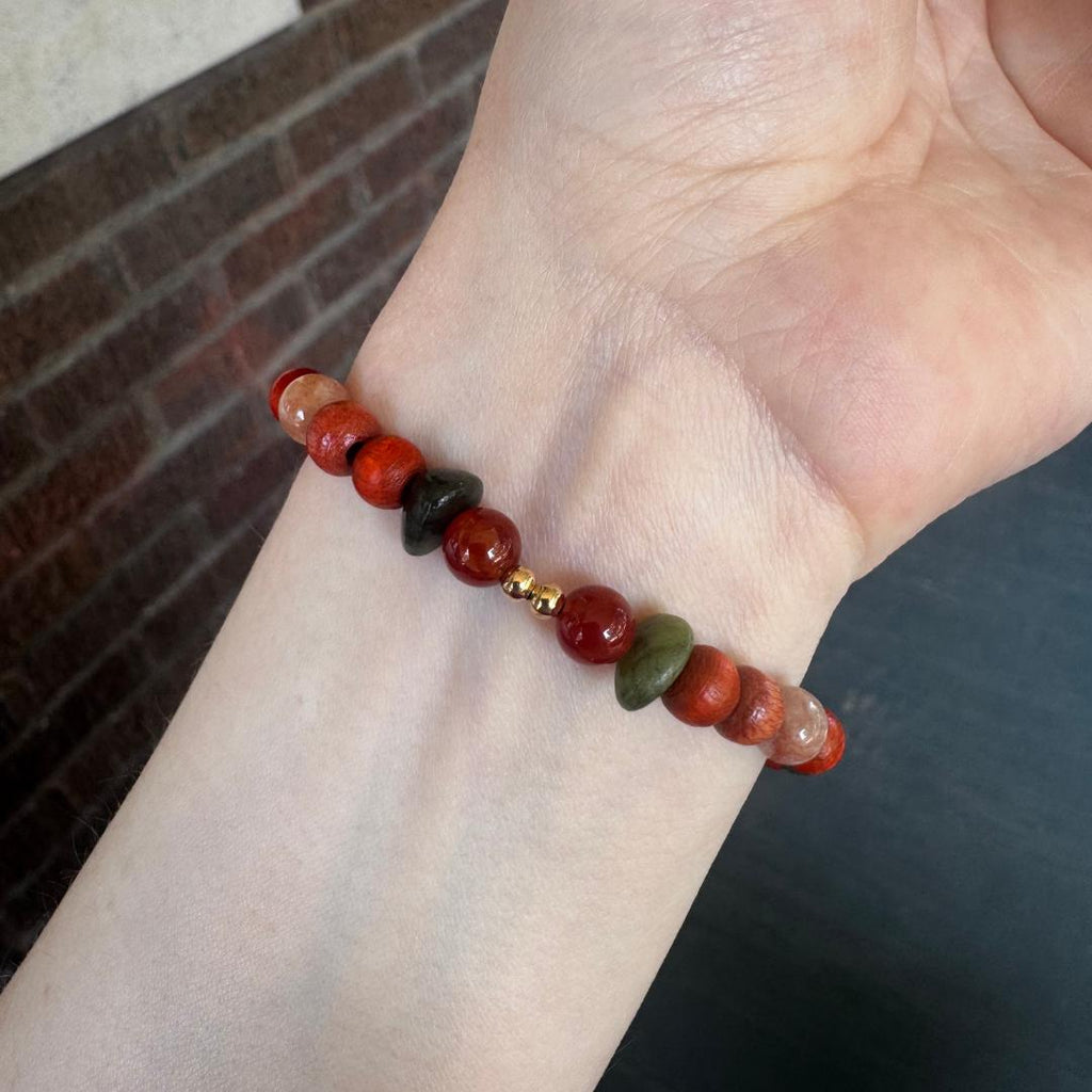 Strawberry Quartz Beaded Gemstone Bracelet w/ Strawberry Charm
