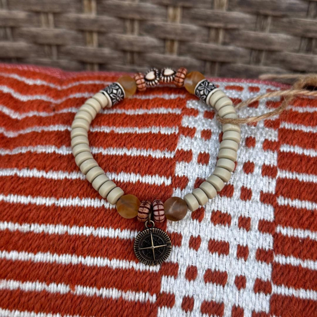 Citrine Gemstone Beaded Bracelet with Compass Charm