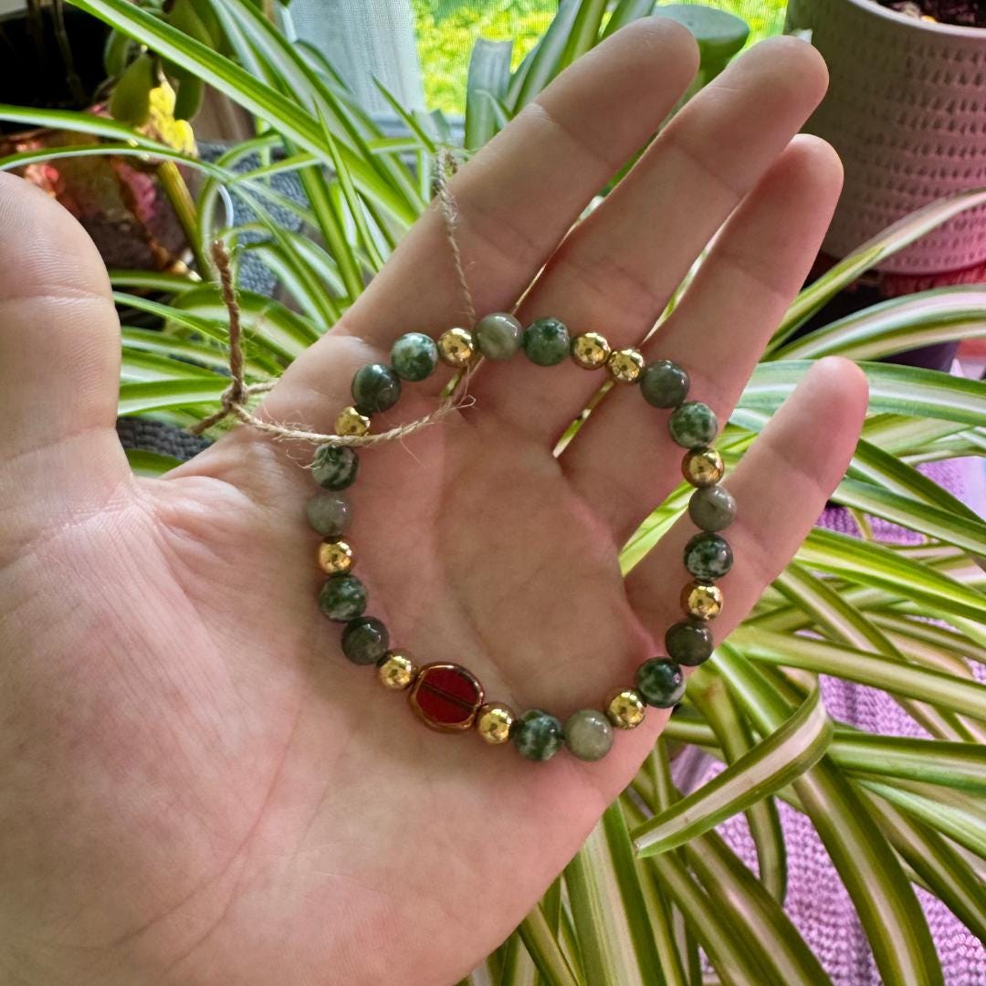 Seaweed Quartz & Green Tree Agate Beaded Gemstone Bracelet