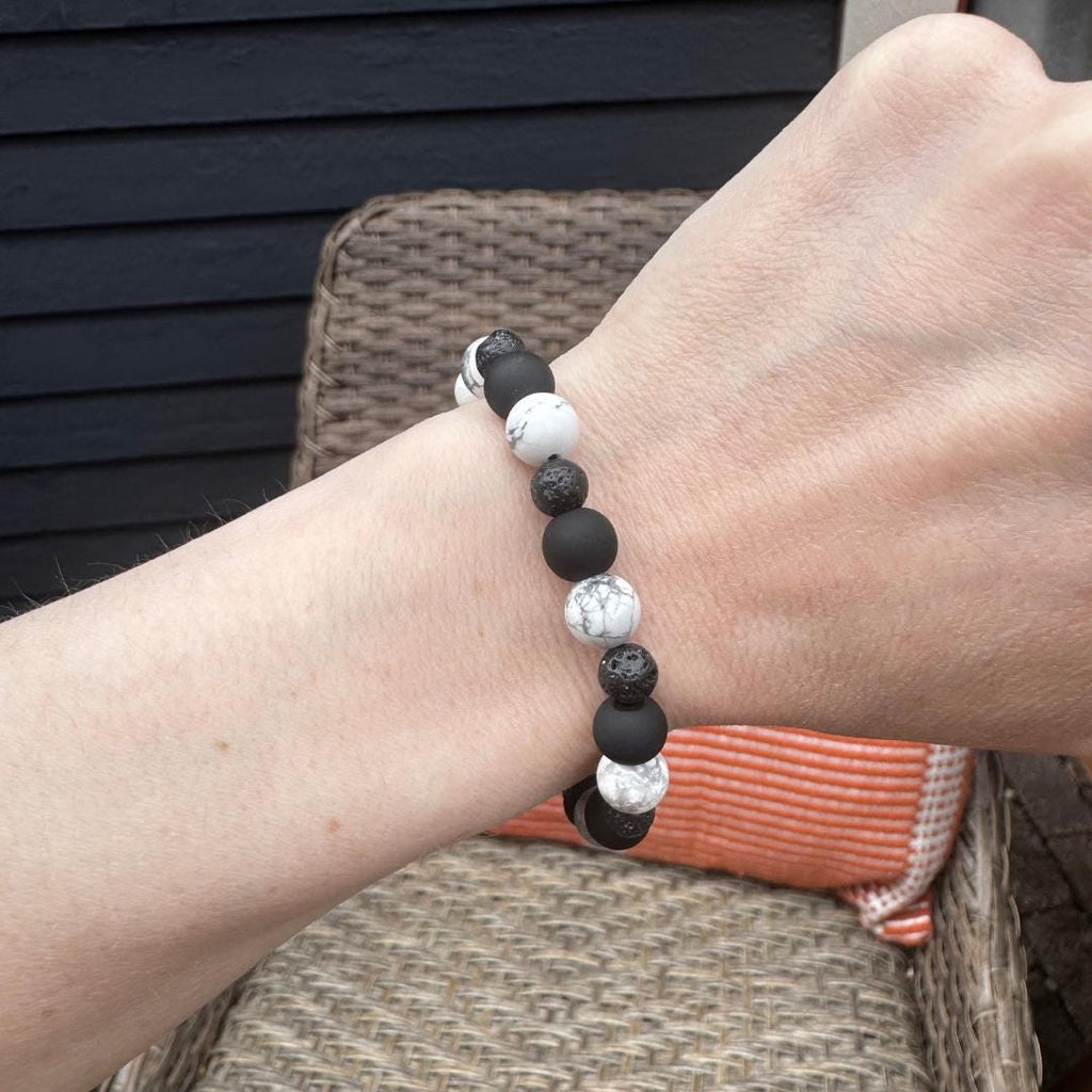 Howlite & Lava Stone Beaded Gemstone Bracelet