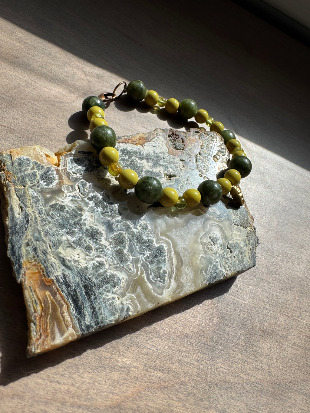 Peridot & Green Serpentine Gemstone Beaded Bracelet