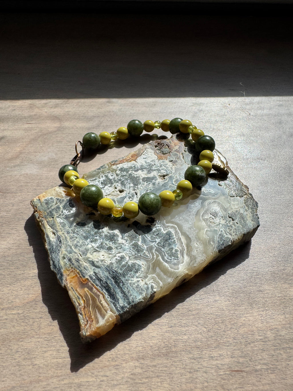 Peridot & Green Serpentine Gemstone Beaded Bracelet