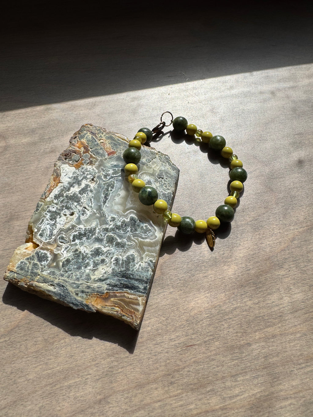 Peridot & Green Serpentine Gemstone Beaded Bracelet