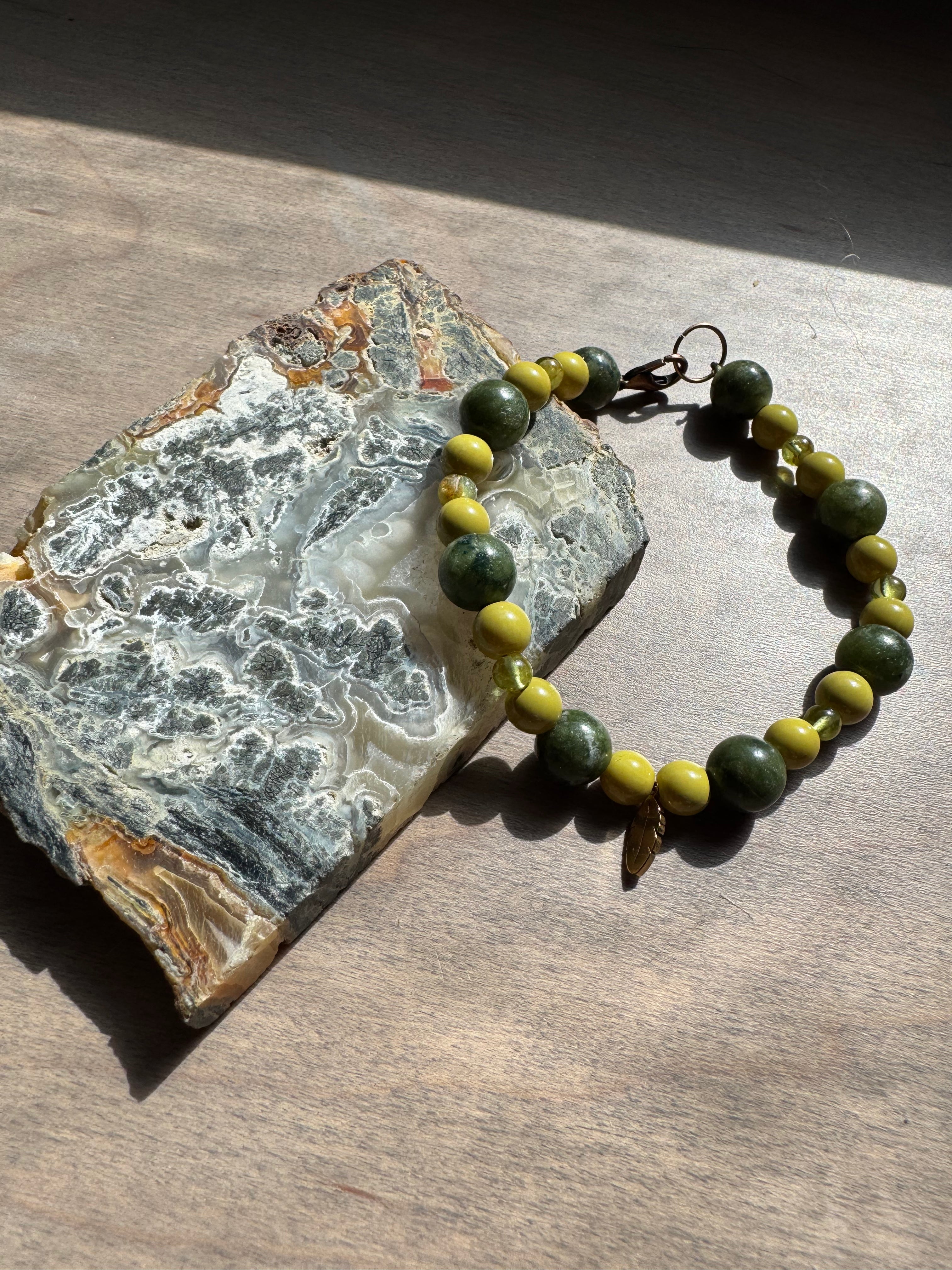 Peridot & Green Serpentine Gemstone Beaded Bracelet