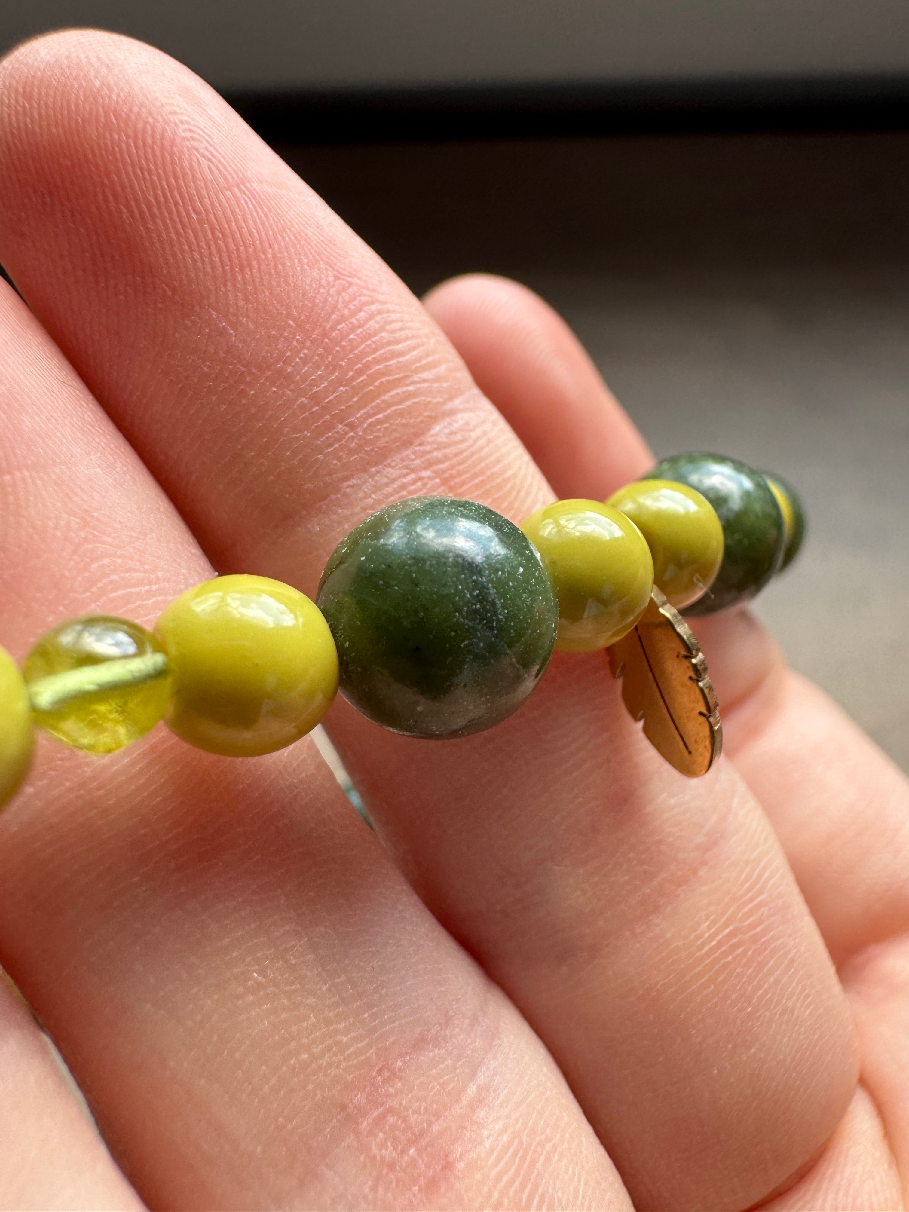 Peridot & Green Serpentine Gemstone Beaded Bracelet