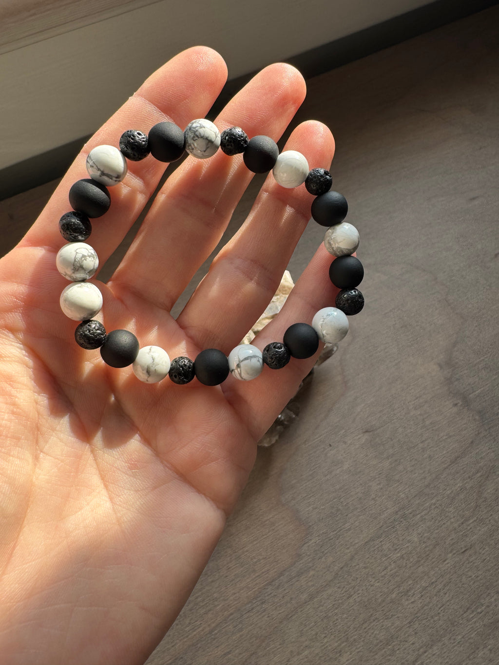 Howlite & Lava Stone Beaded Gemstone Bracelet