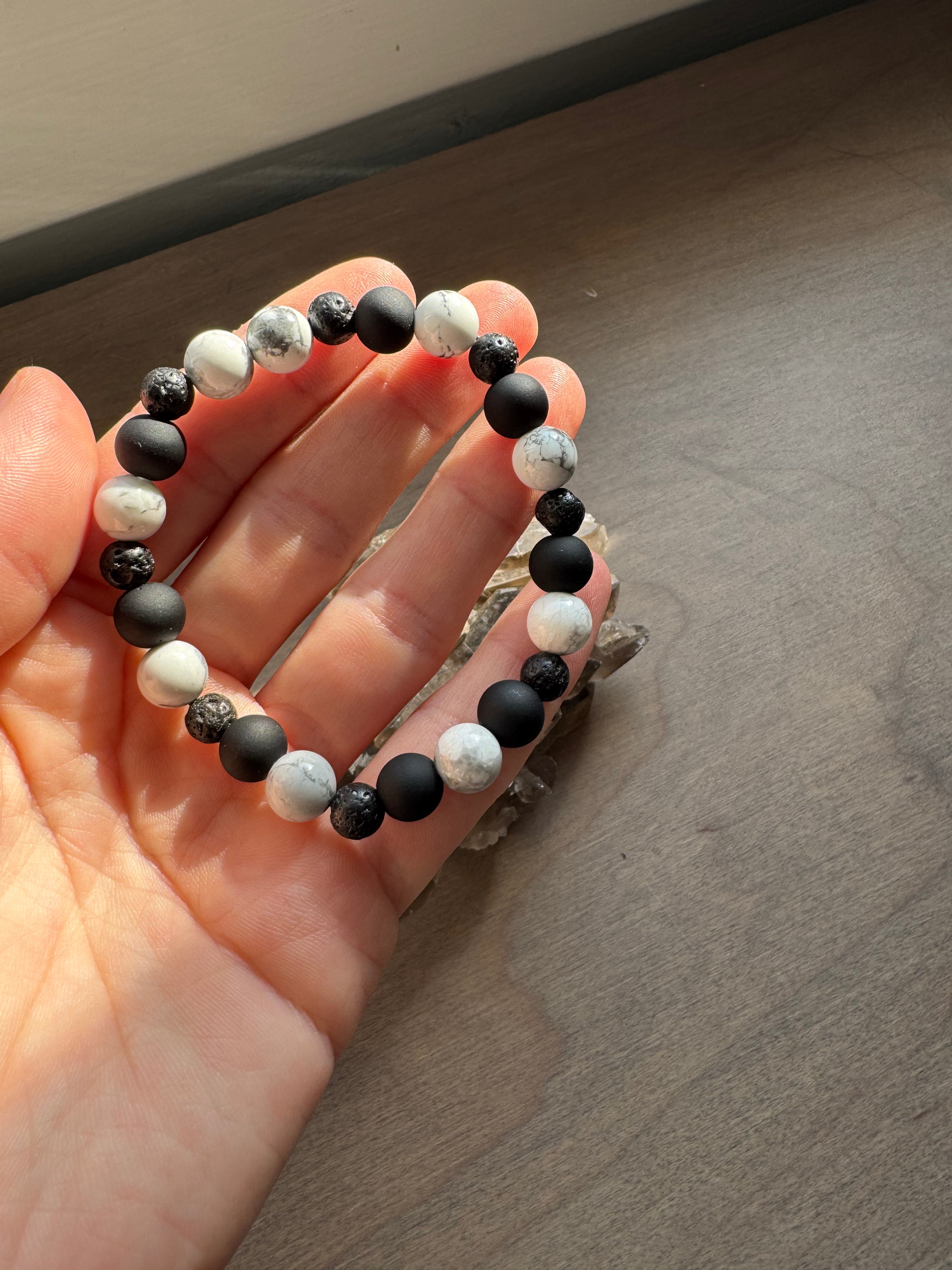Howlite & Lava Stone Beaded Gemstone Bracelet