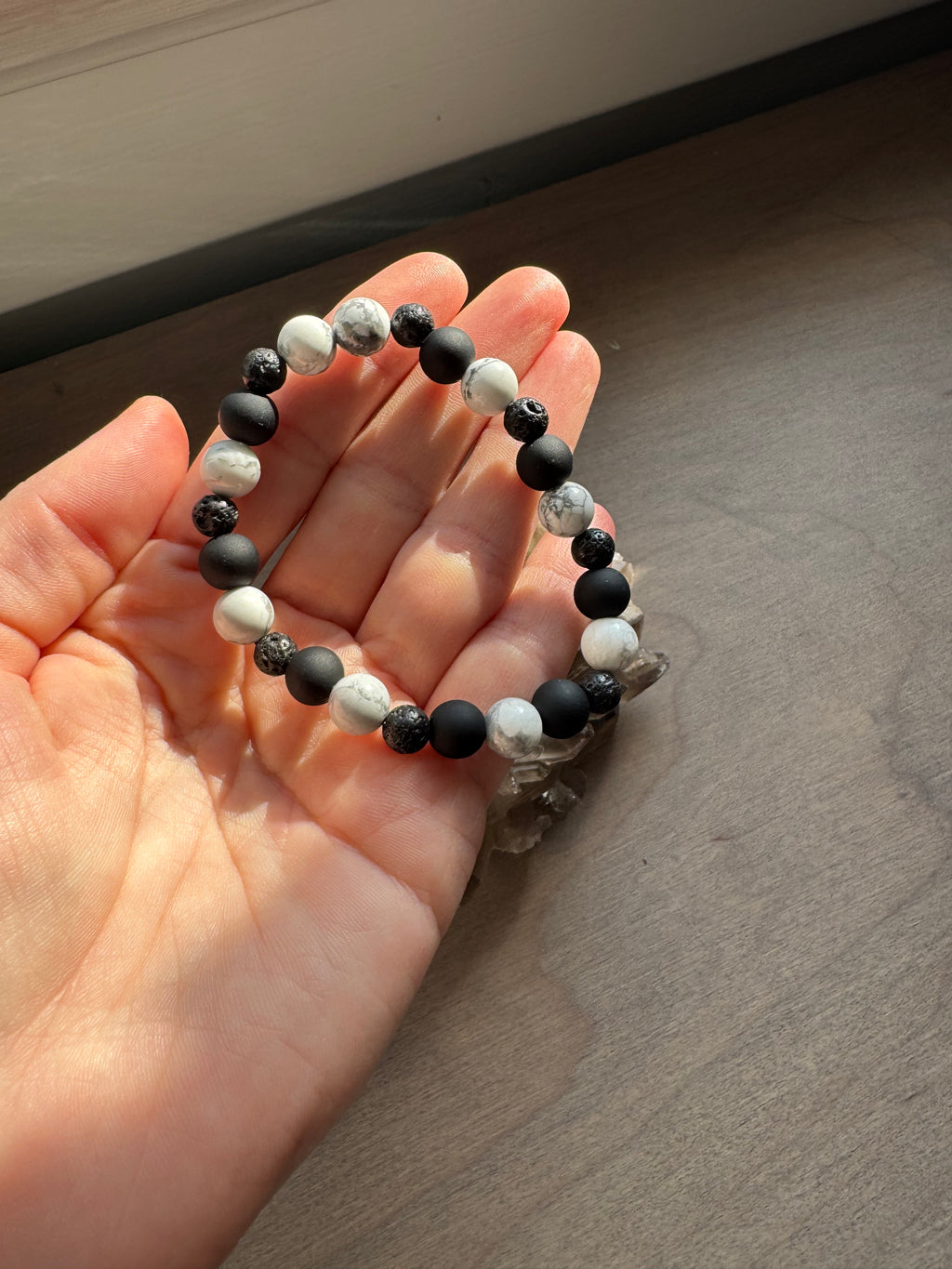Howlite & Lava Stone Beaded Gemstone Bracelet