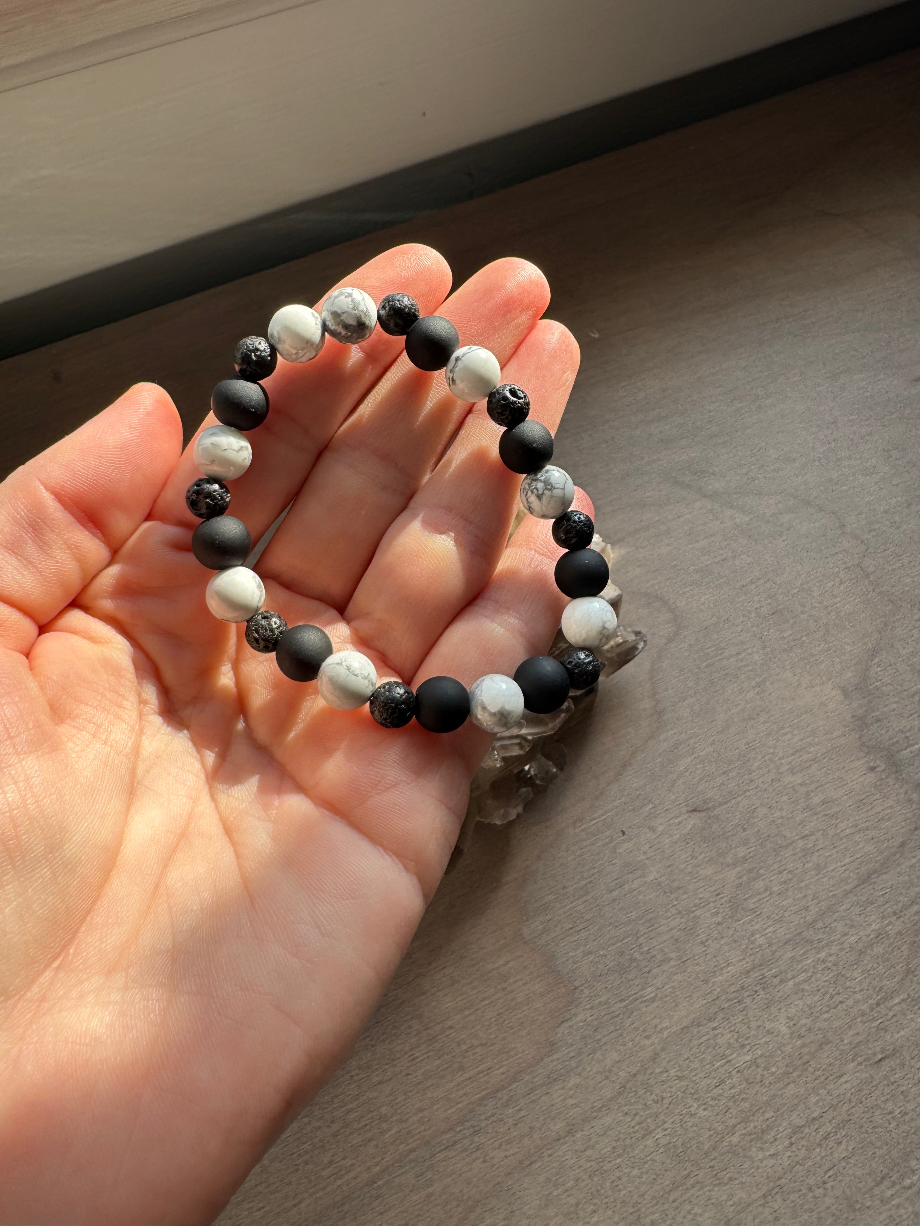 Howlite & Lava Stone Beaded Gemstone Bracelet