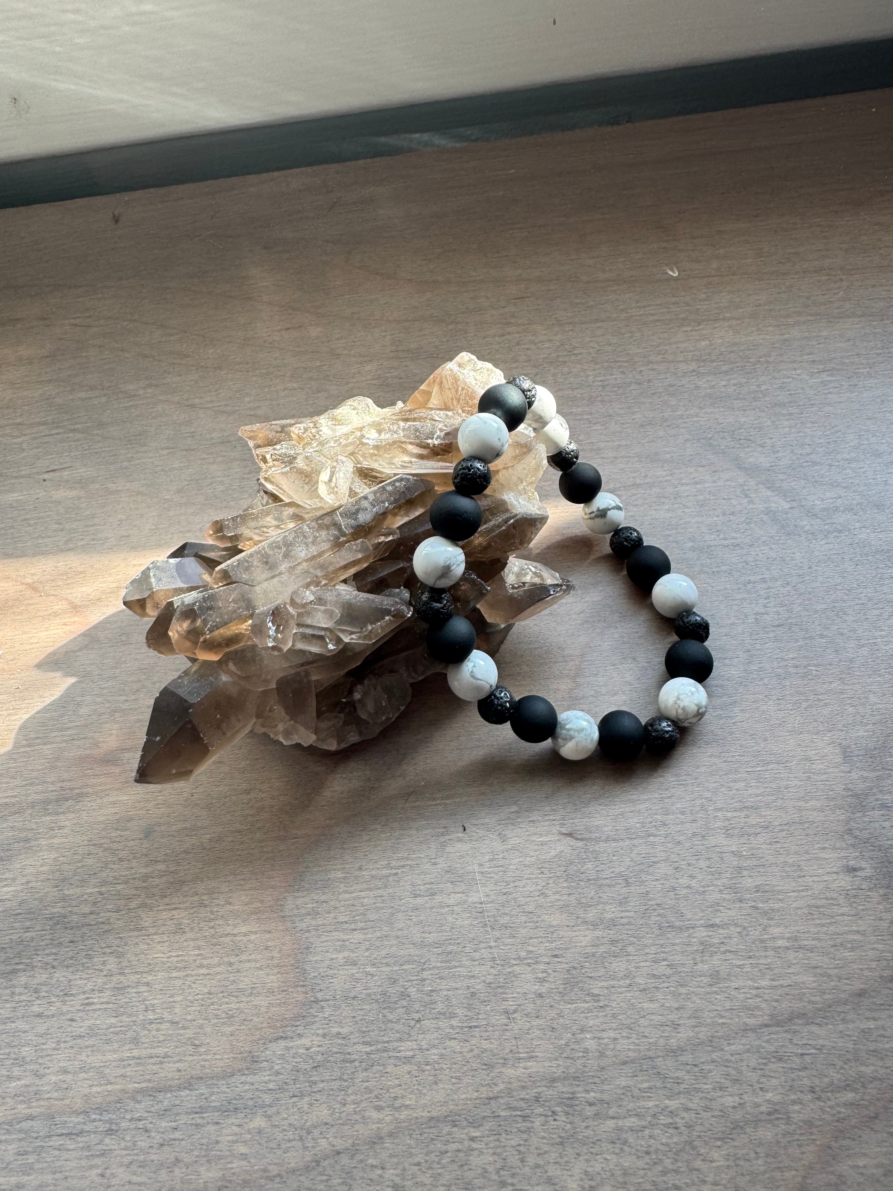 Howlite & Lava Stone Beaded Gemstone Bracelet