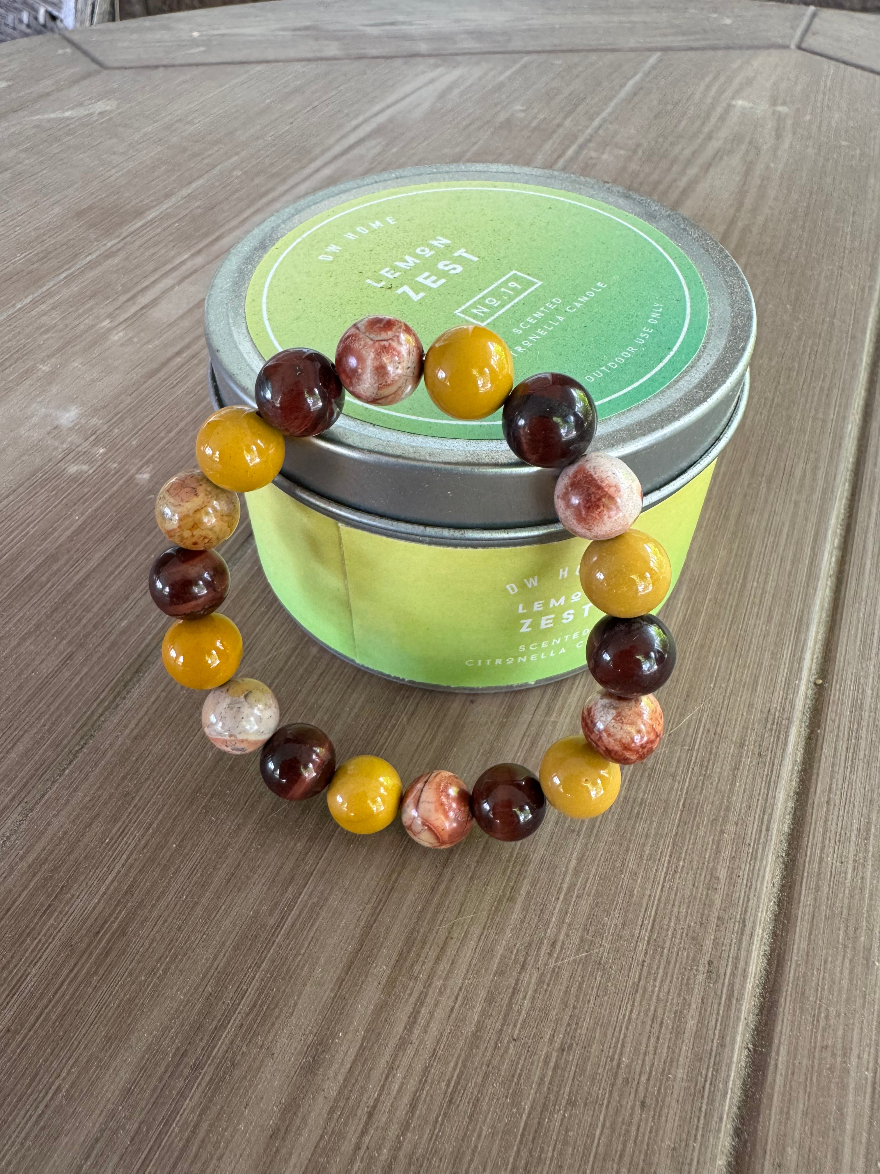 Red Tiger's Eye, Australian Mookaite & Rhyolite 10mm Chunky Beaded Bracelet