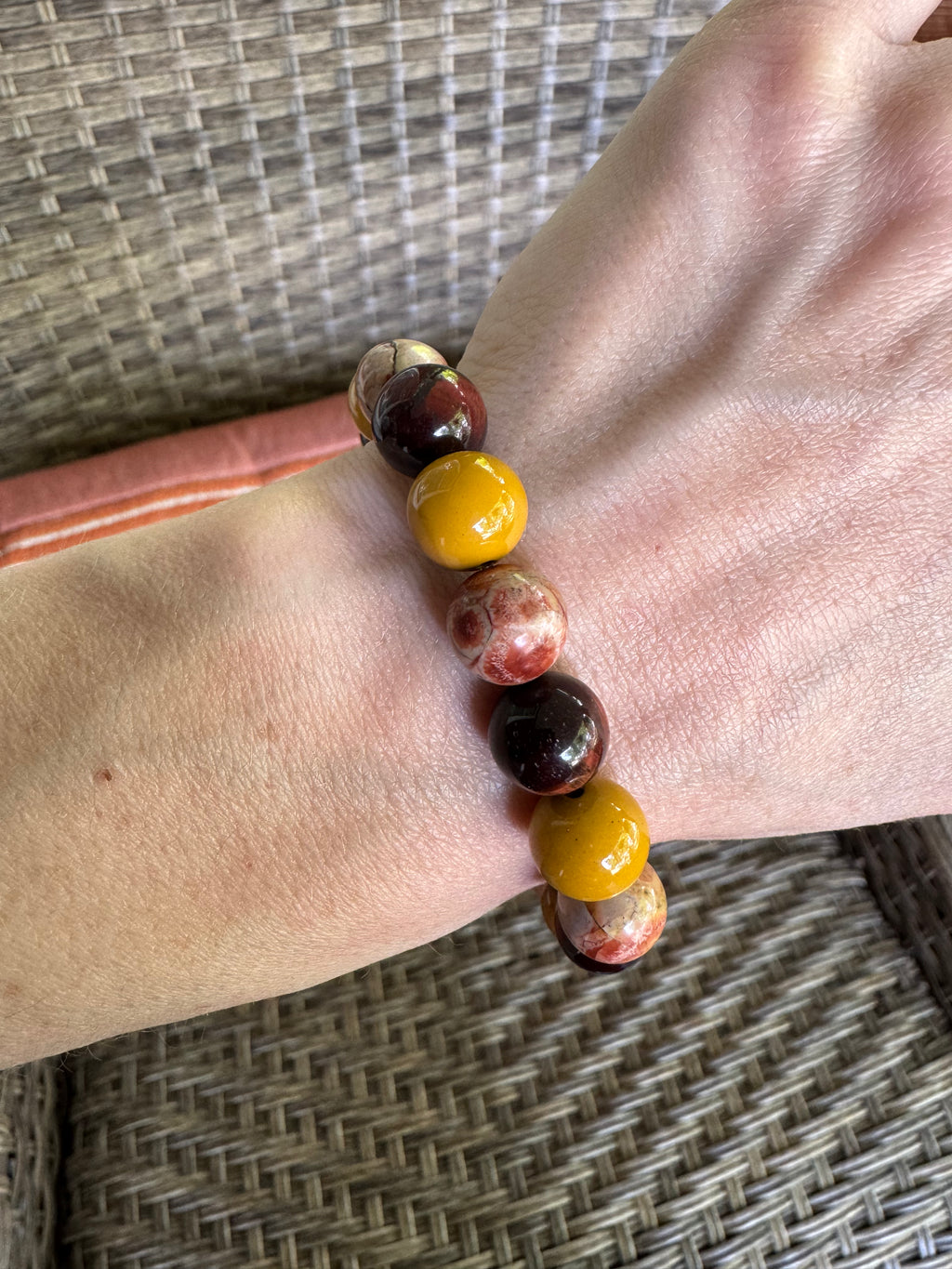 Red Tiger's Eye, Australian Mookaite & Rhyolite 10mm Chunky Beaded Bracelet