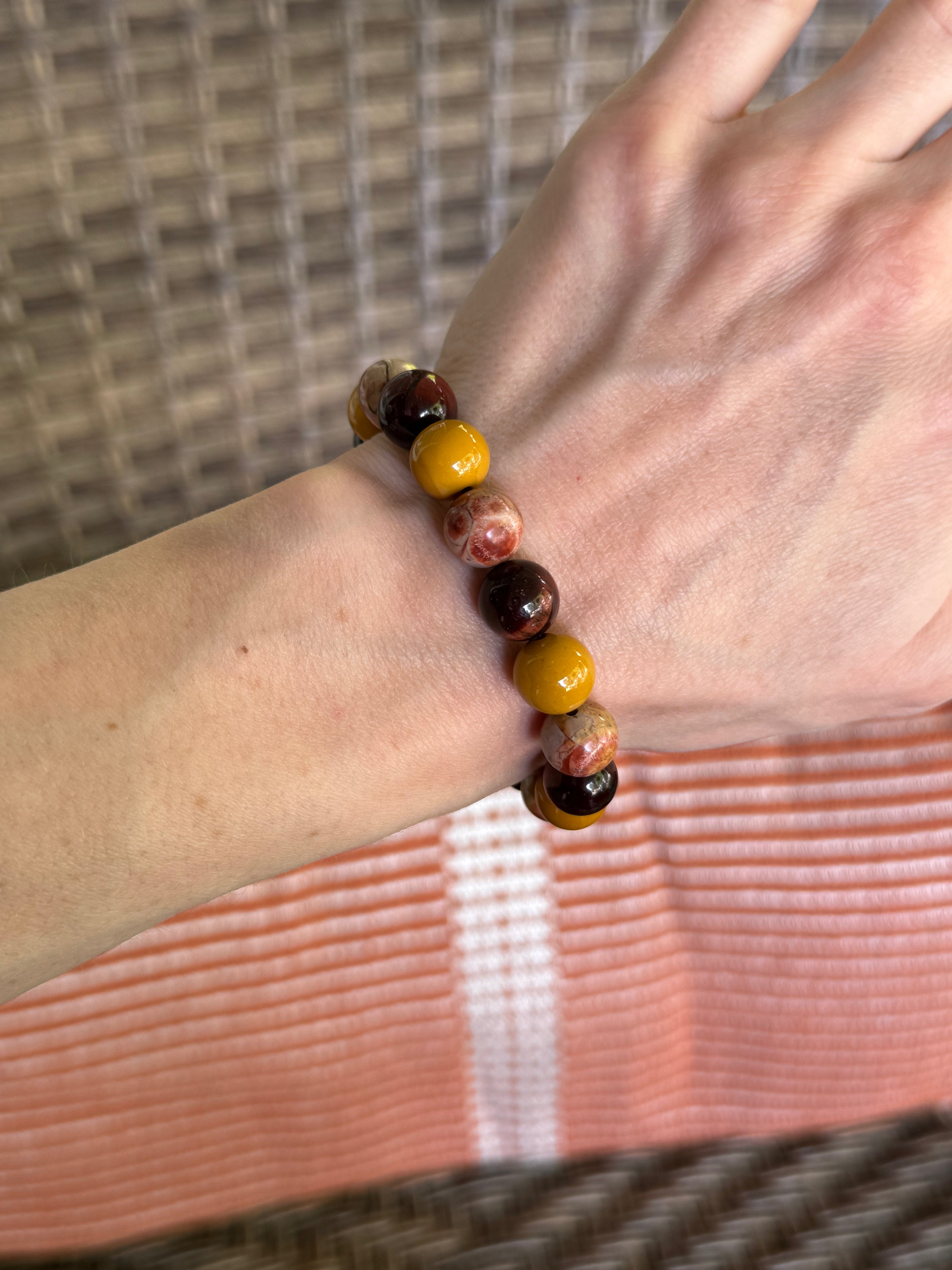 Red Tiger's Eye, Australian Mookaite & Rhyolite 10mm Chunky Beaded Bracelet