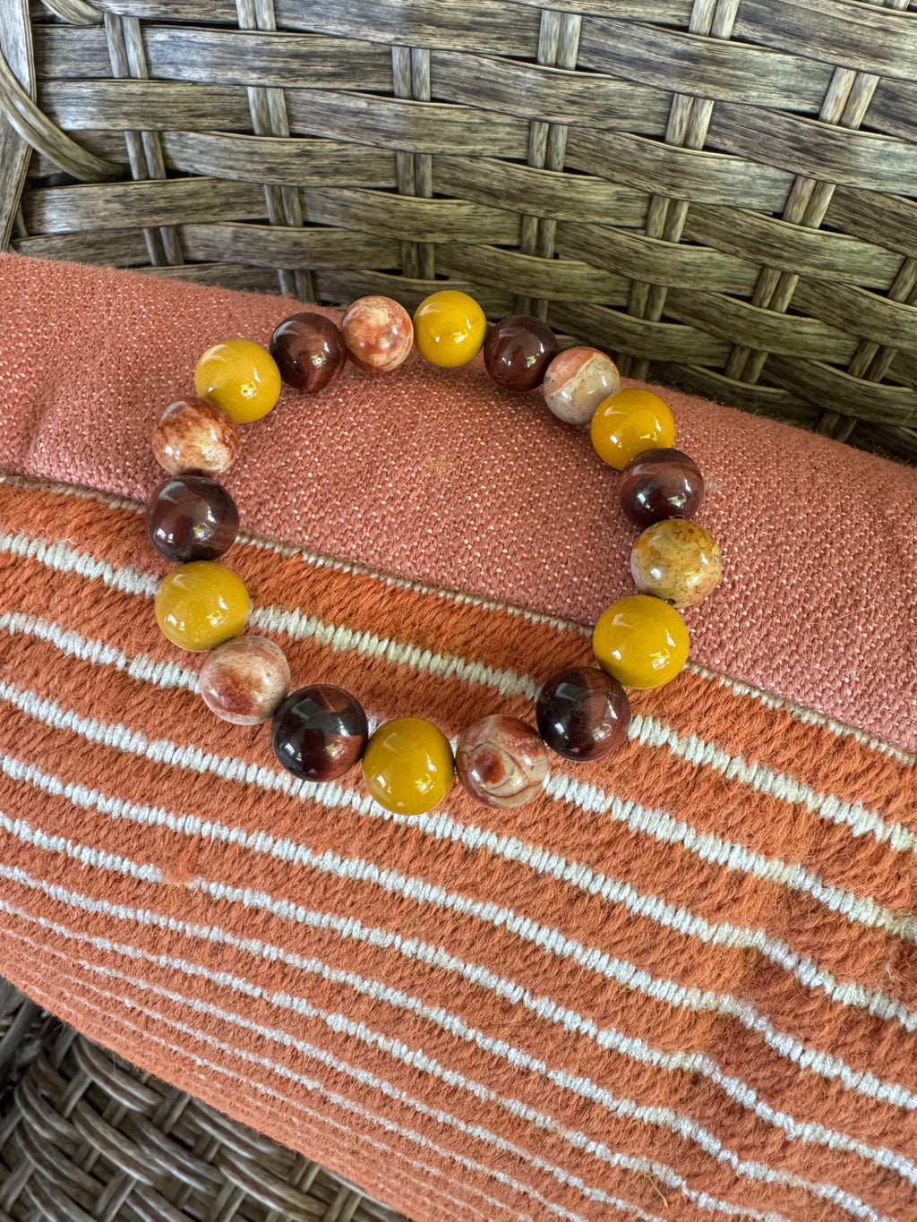 Red Tiger's Eye, Australian Mookaite & Rhyolite 10mm Chunky Beaded Bracelet