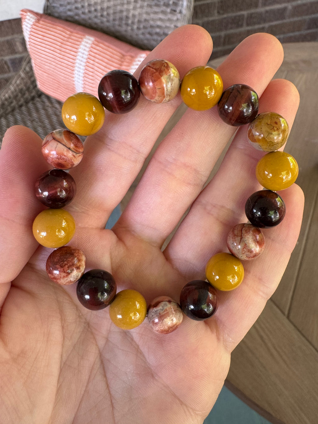 Red Tiger's Eye, Australian Mookaite & Rhyolite 10mm Chunky Beaded Bracelet