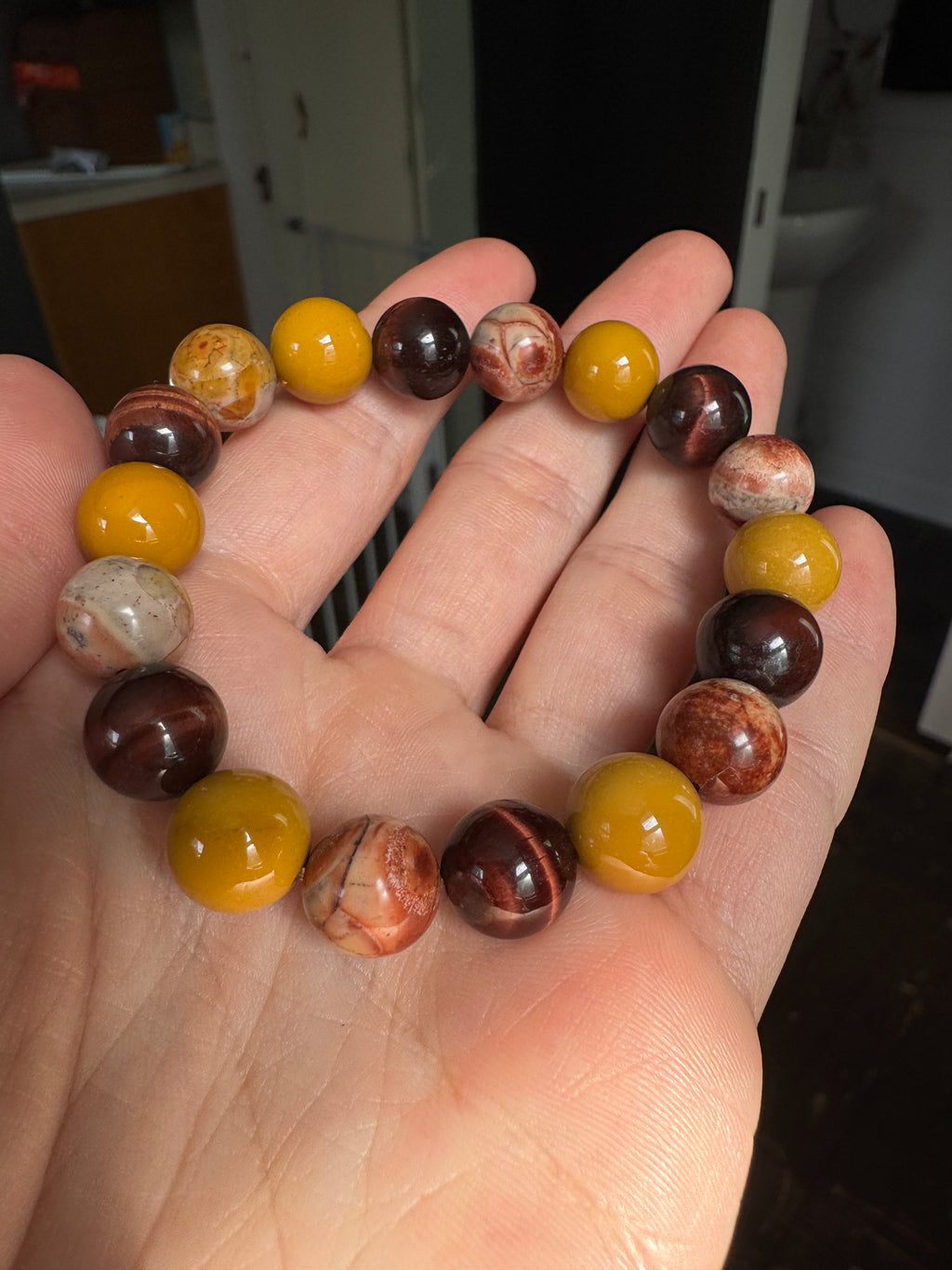Red Tiger's Eye, Australian Mookaite & Rhyolite 10mm Chunky Beaded Bracelet