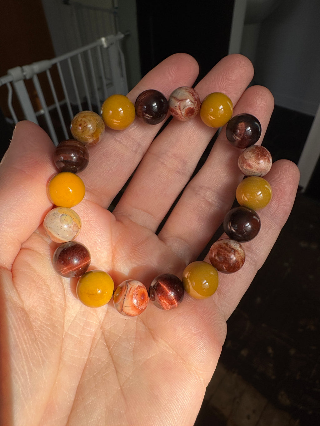 Red Tiger's Eye, Australian Mookaite & Rhyolite 10mm Chunky Beaded Bracelet