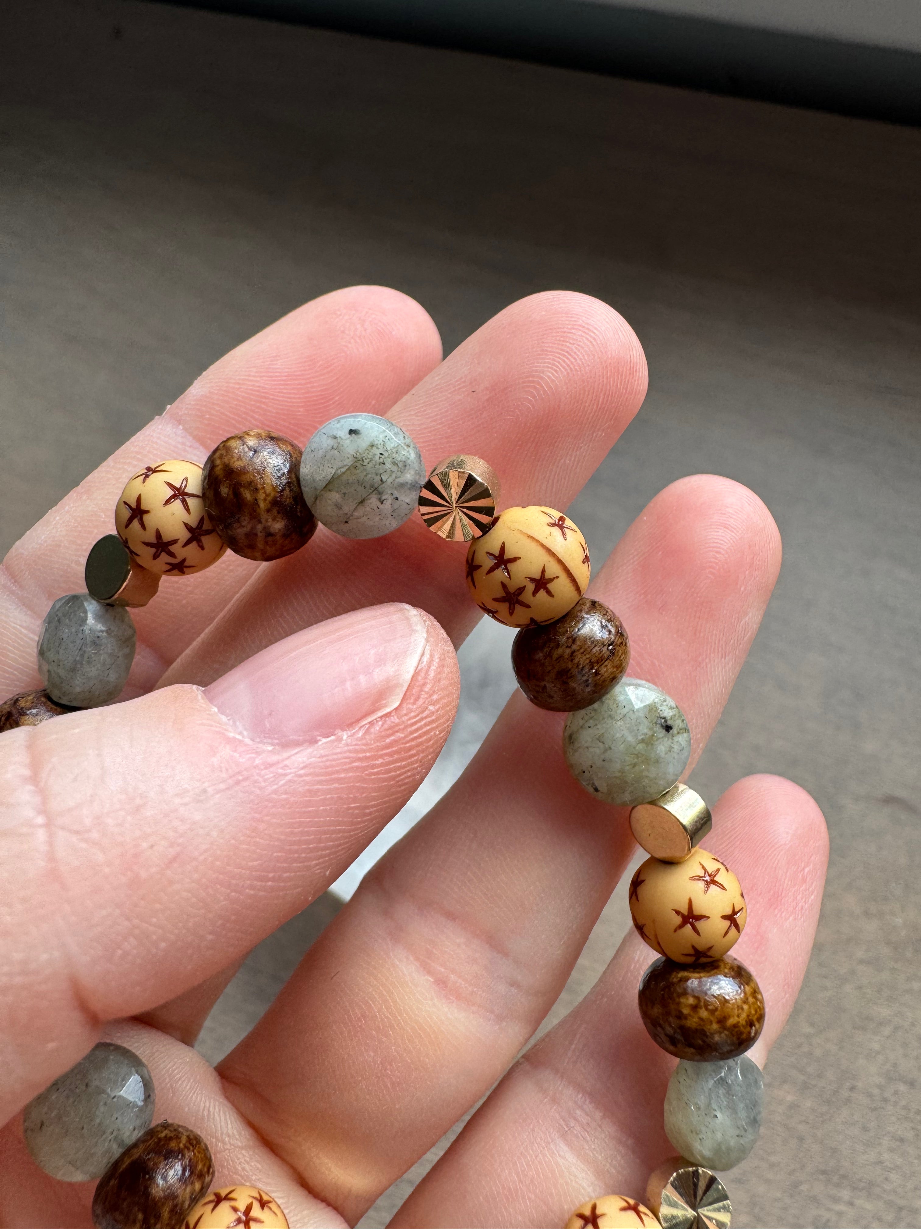 Labradorite + Bone Beaded Gemstone Bracelet