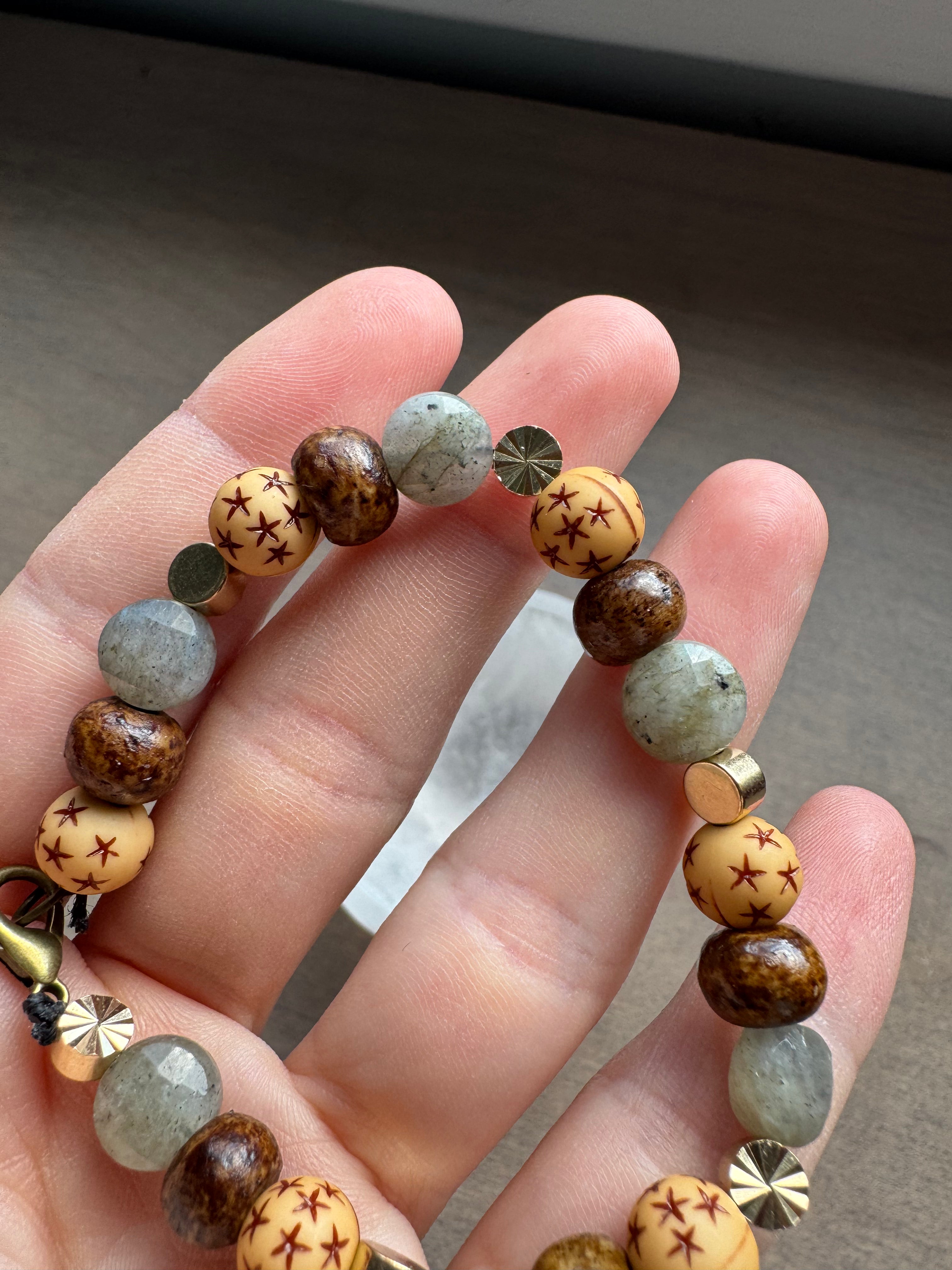 Labradorite + Bone Beaded Gemstone Bracelet