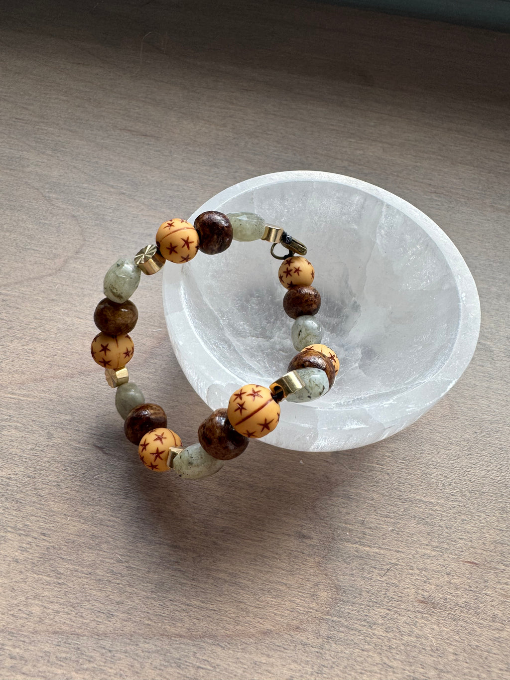 Labradorite + Bone Beaded Gemstone Bracelet