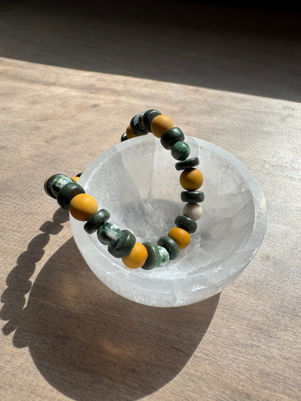 Green Tree Agate & Australian Yellow Mookaite Gemstone Beaded Bracelet