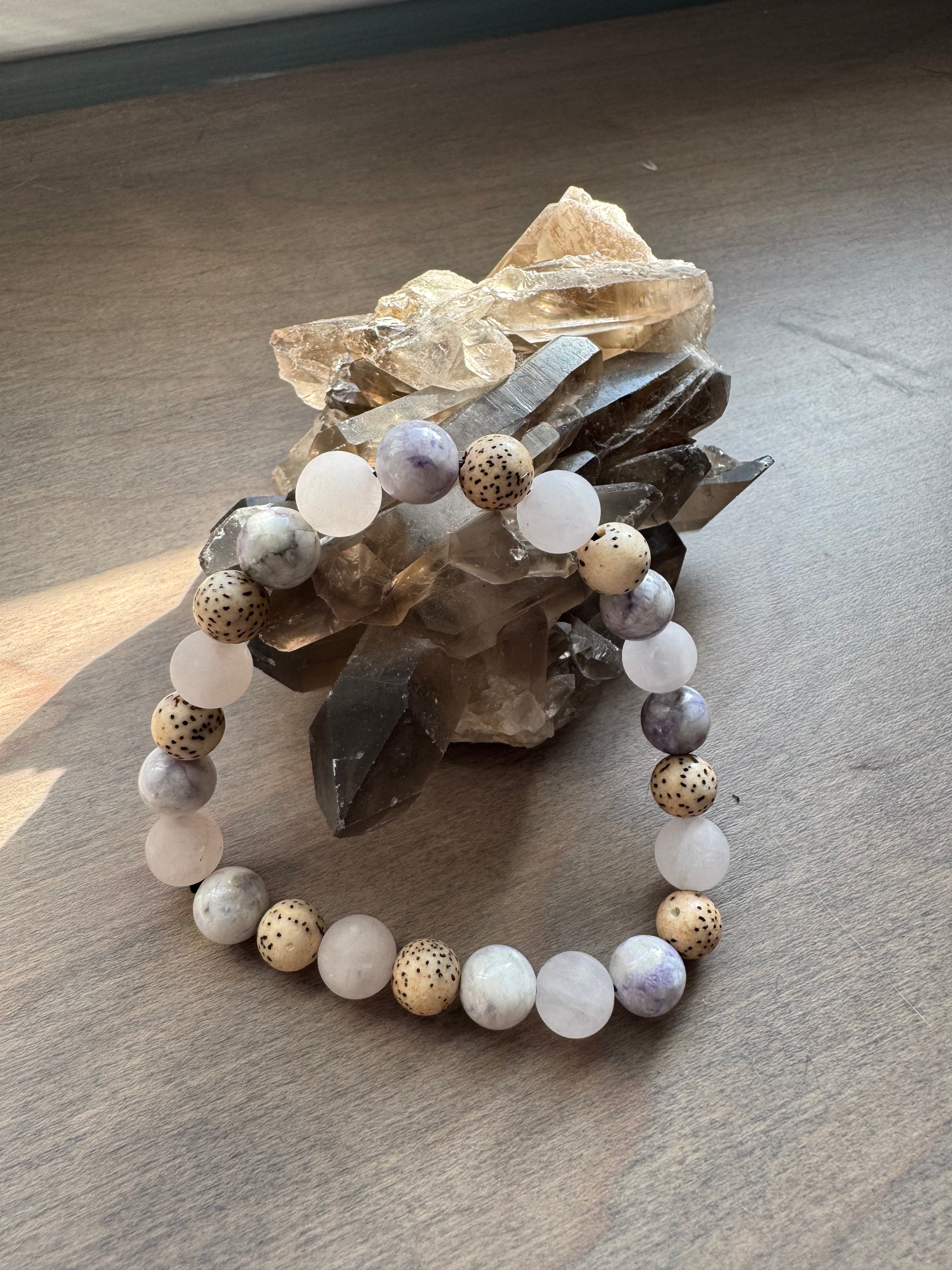 Rose Quartz, Purple Tiffany Jasper & Lilac Stone Beaded Gemstone Bracelet