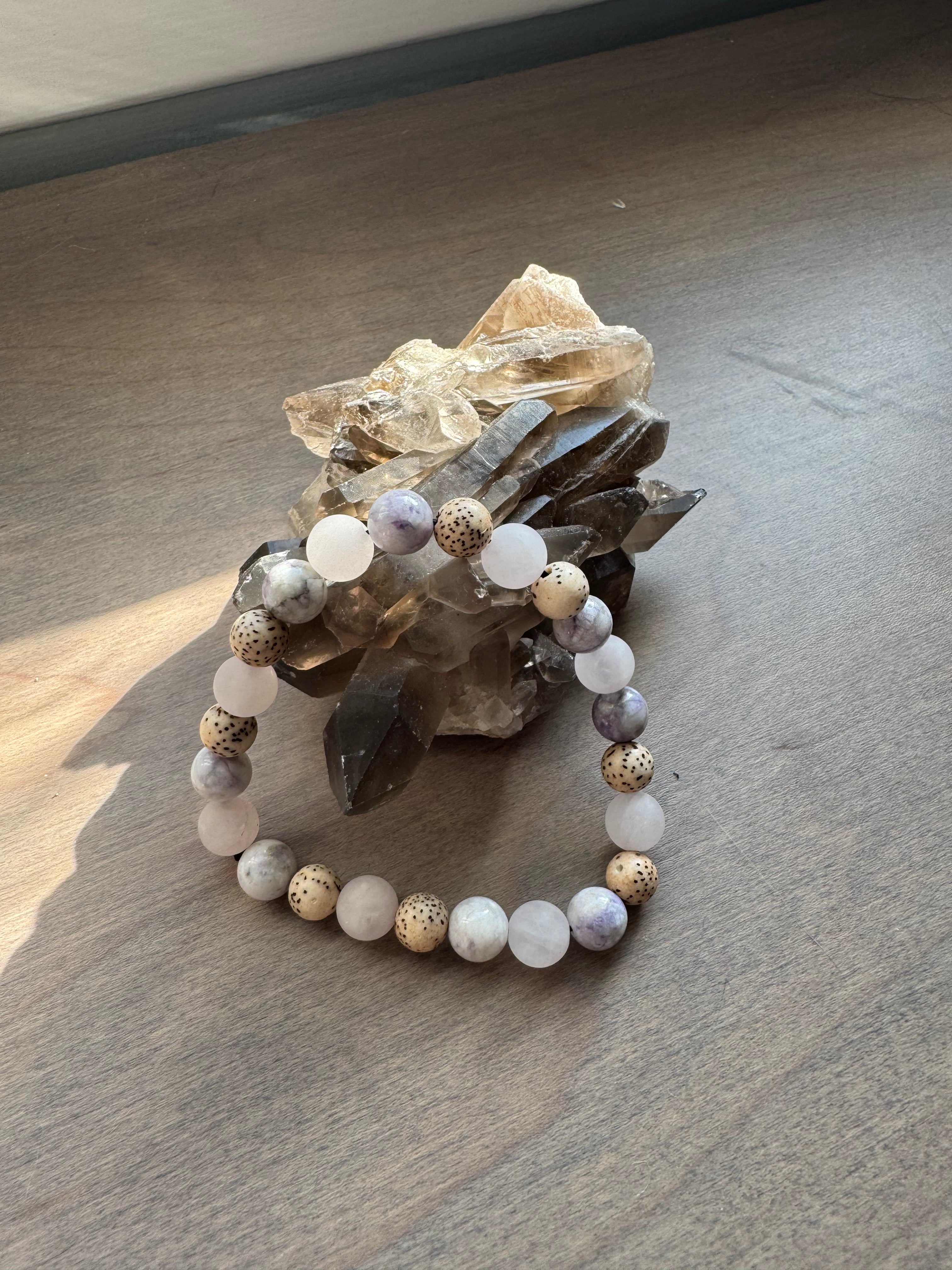 Rose Quartz, Purple Tiffany Jasper & Lilac Stone Beaded Gemstone Bracelet
