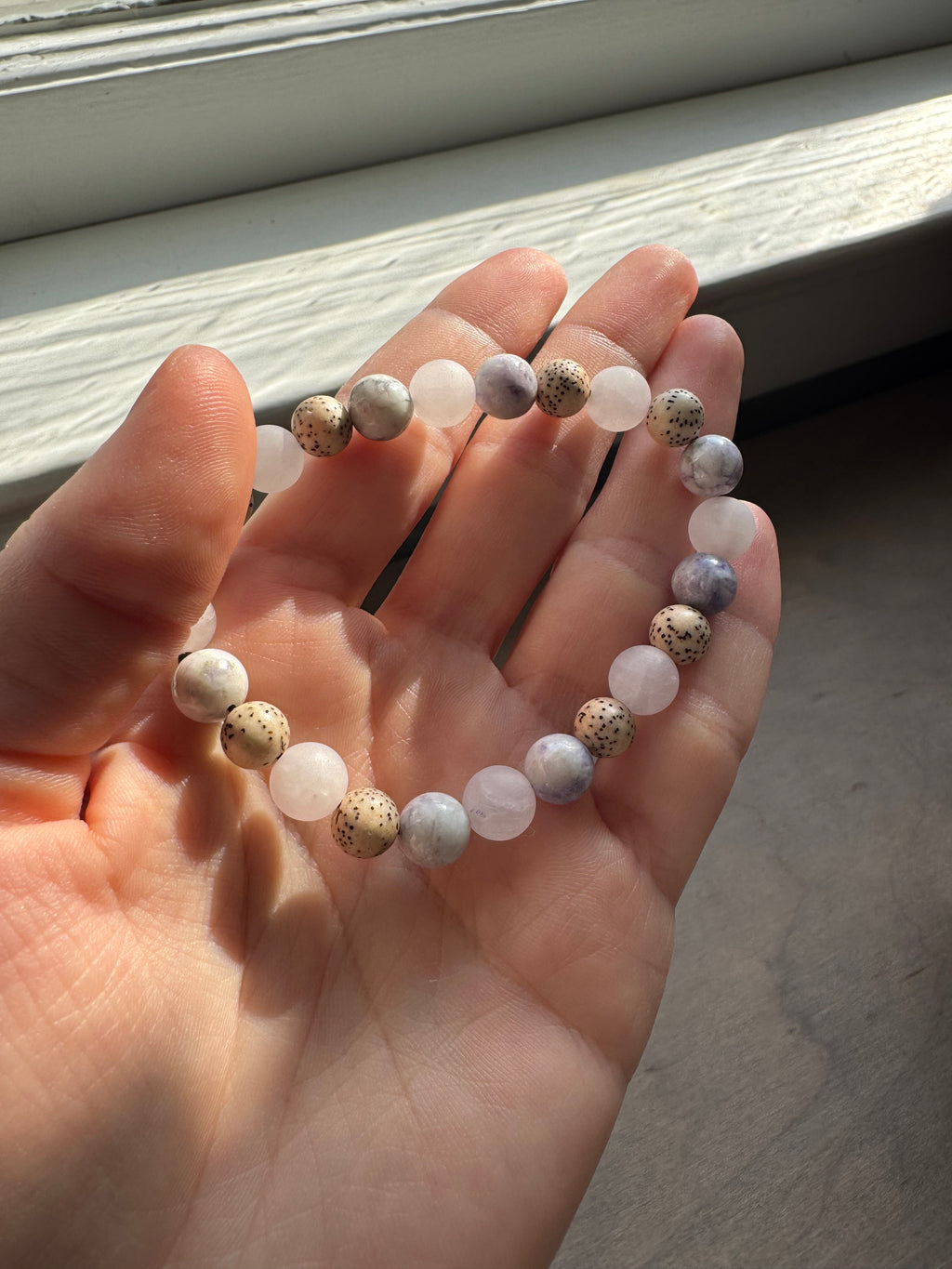 Rose Quartz, Purple Tiffany Jasper & Lilac Stone Beaded Gemstone Bracelet