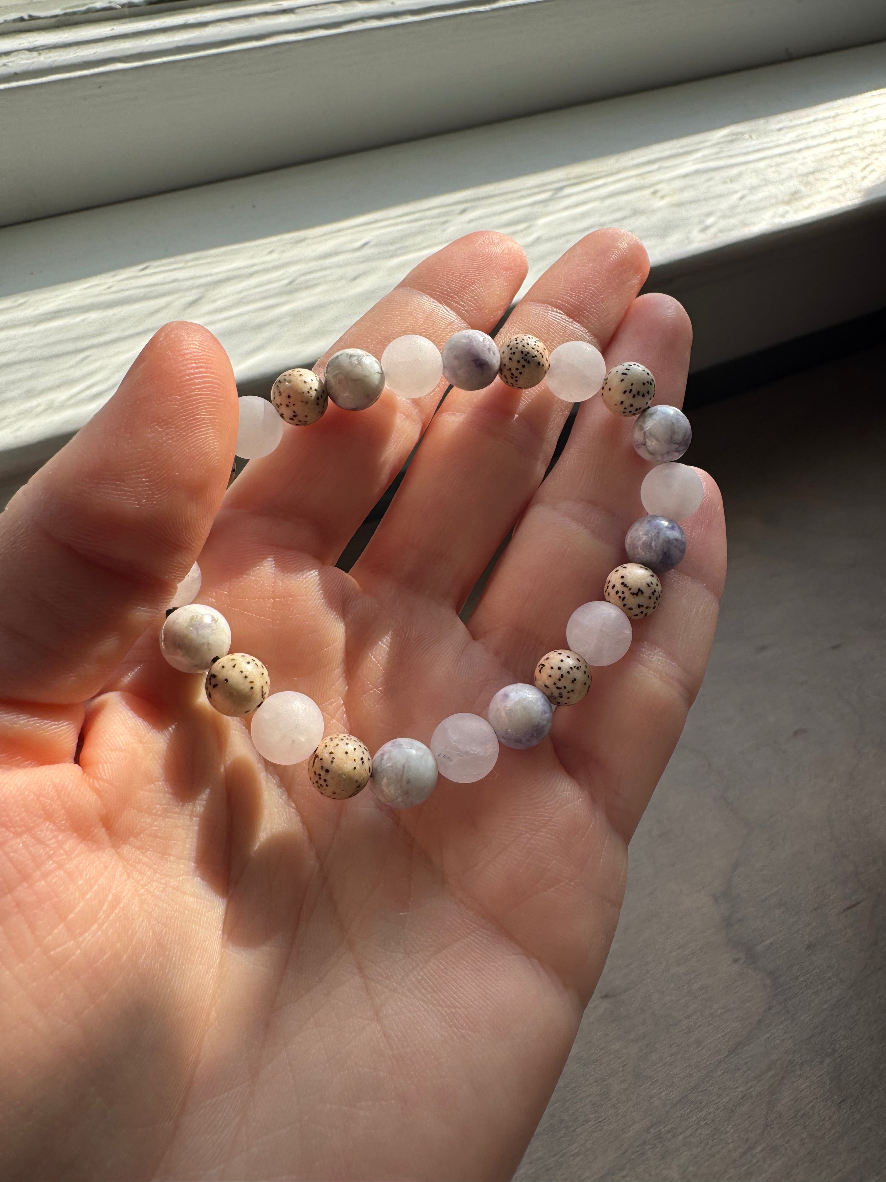 Rose Quartz, Purple Tiffany Jasper & Lilac Stone Beaded Gemstone Bracelet