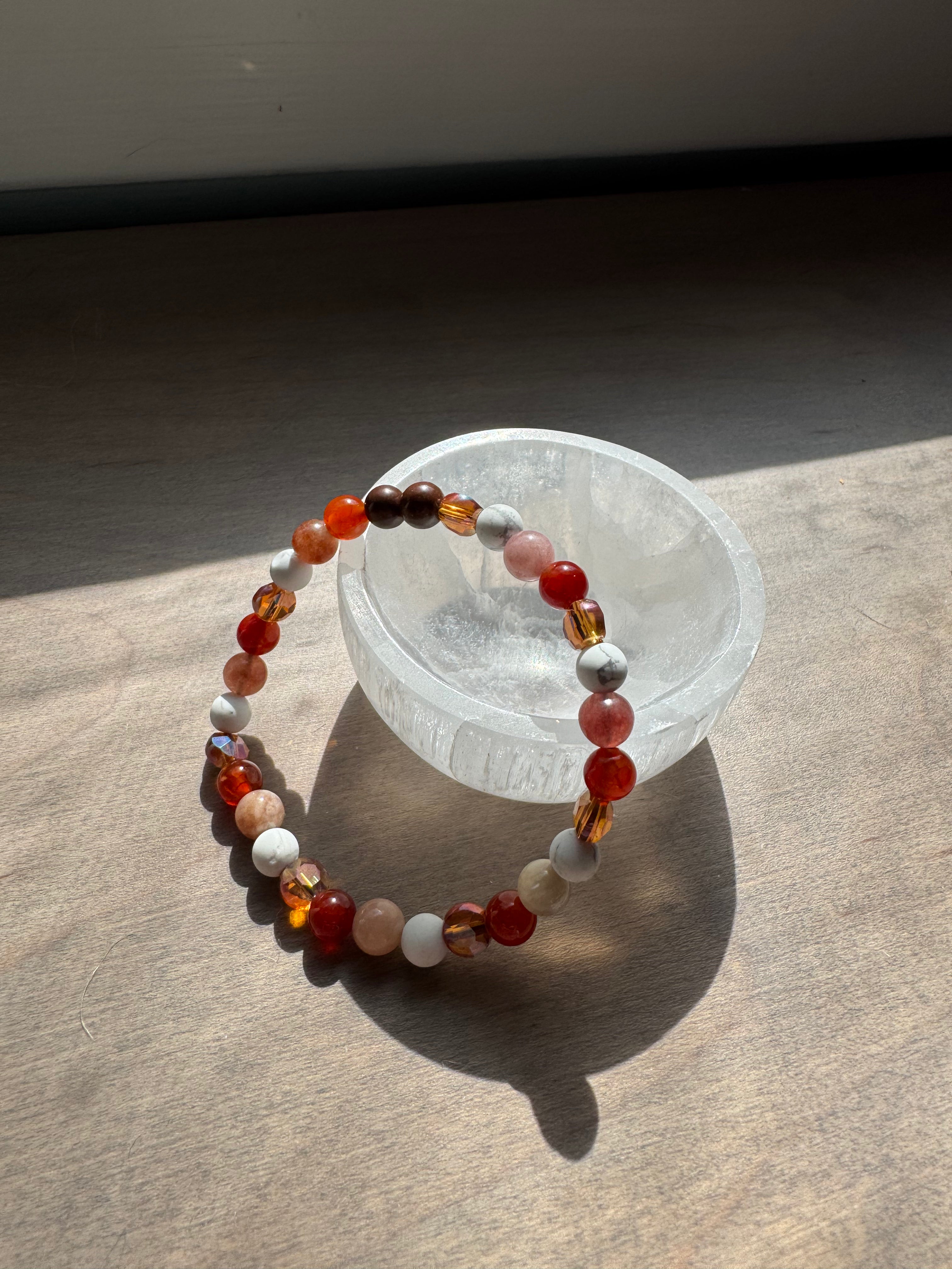 Howlite & Sunstone Beaded Gemstone Bracelet