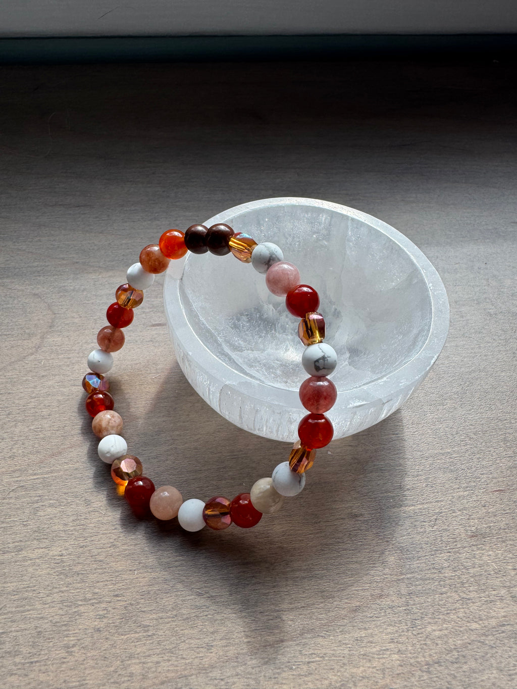 Howlite & Sunstone Beaded Gemstone Bracelet